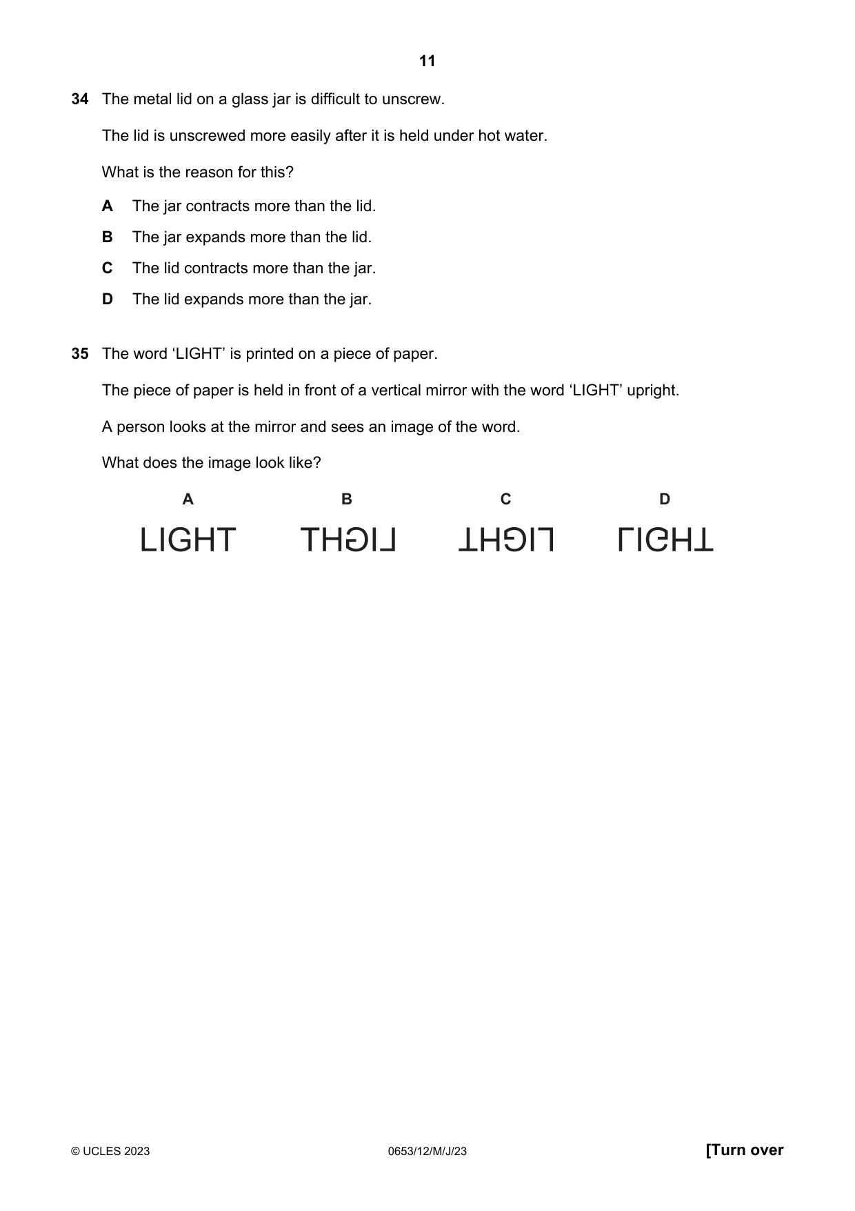 Cambridge IGCSE Science - Combined 0653 2023 May/June Paper 1 · Variant 2 question paper, page 11 of 16