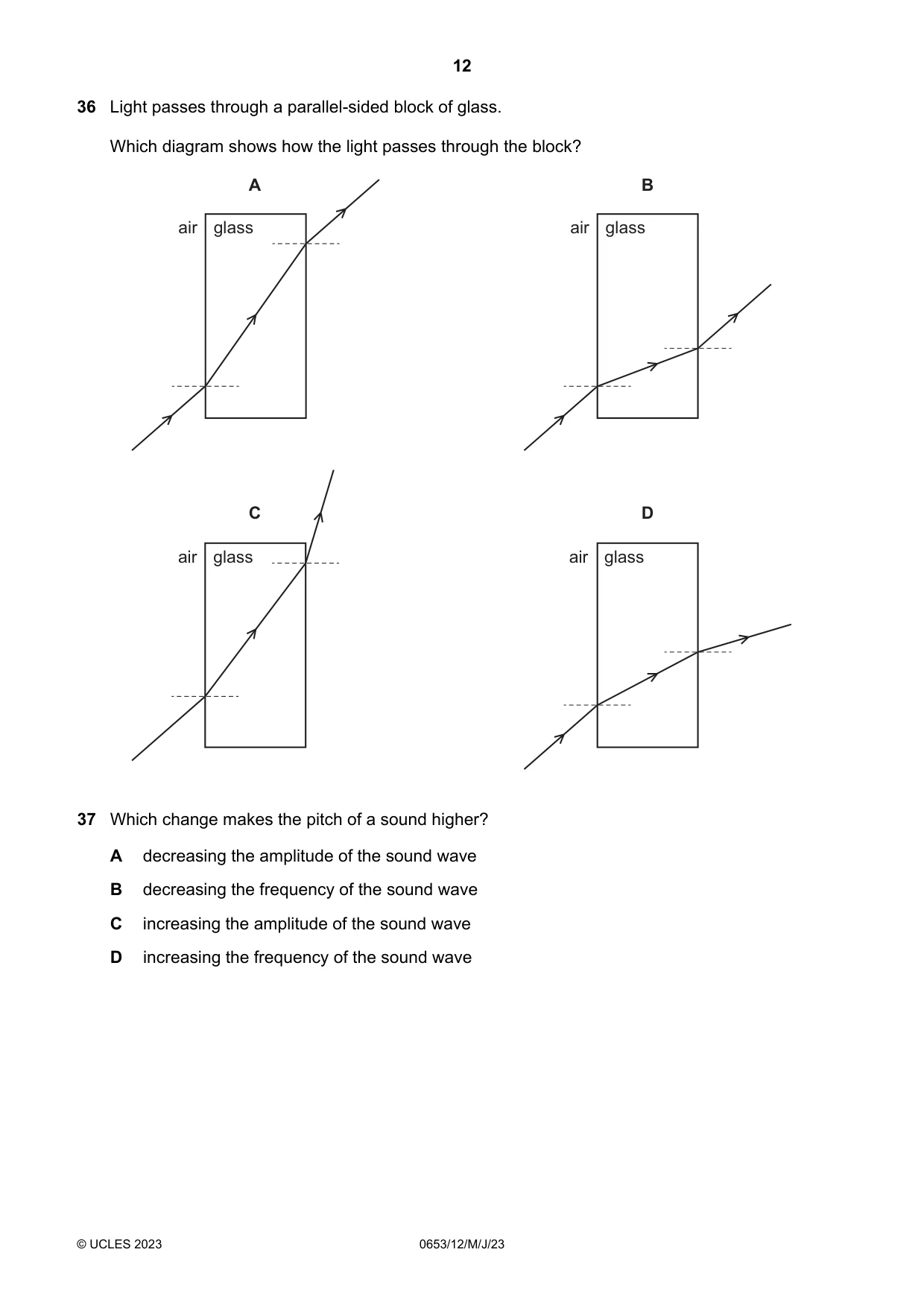 Cambridge IGCSE Science - Combined 0653 2023 May/June Paper 1 · Variant 2 question paper, page 12 of 16