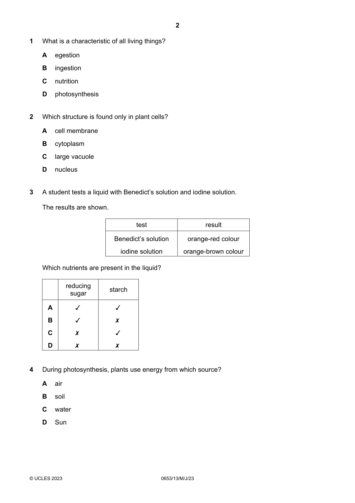 Cambridge IGCSE Science - Combined 0653 2023 May/June Paper 1 · Variant 3 question paper, page 2 of 16