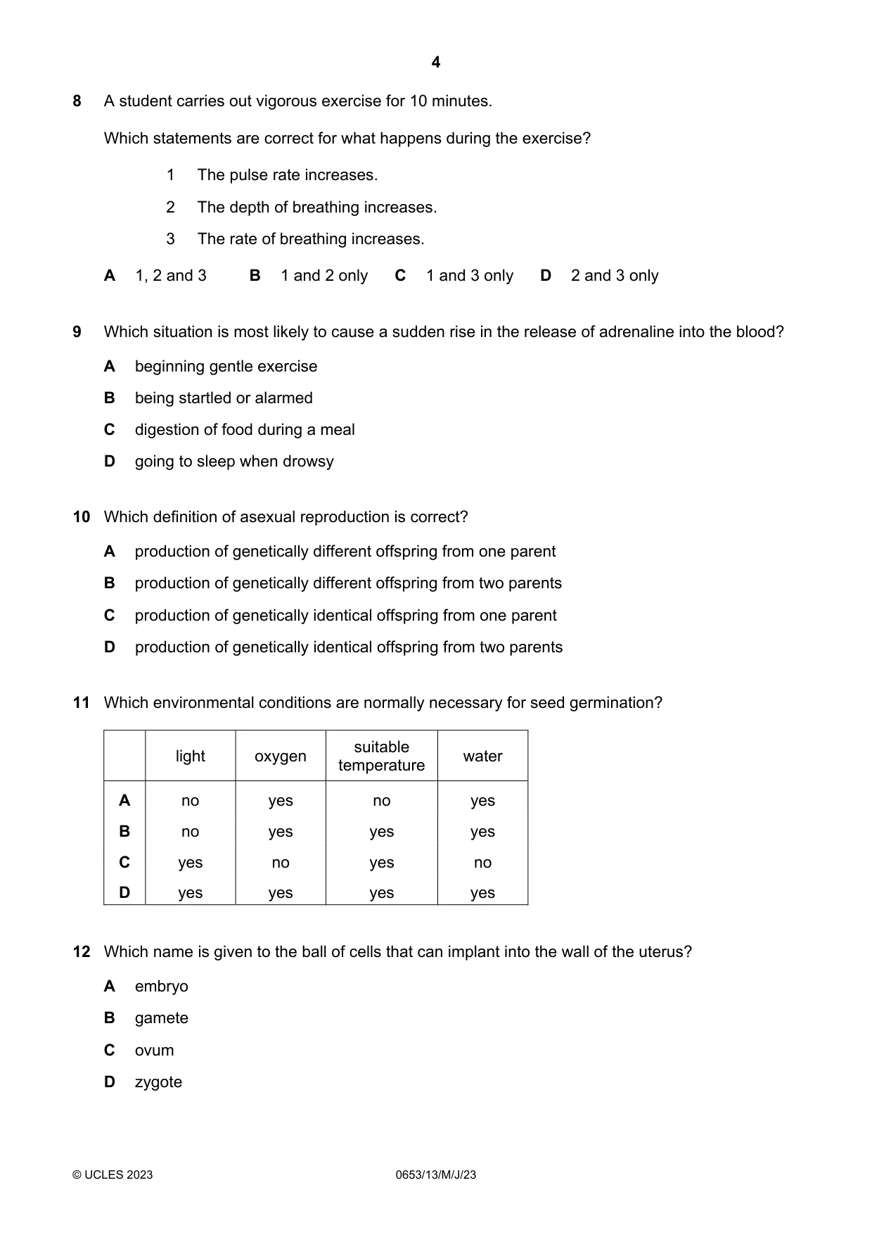 Cambridge IGCSE Science - Combined 0653 2023 May/June Paper 1 · Variant 3 question paper, page 4 of 16