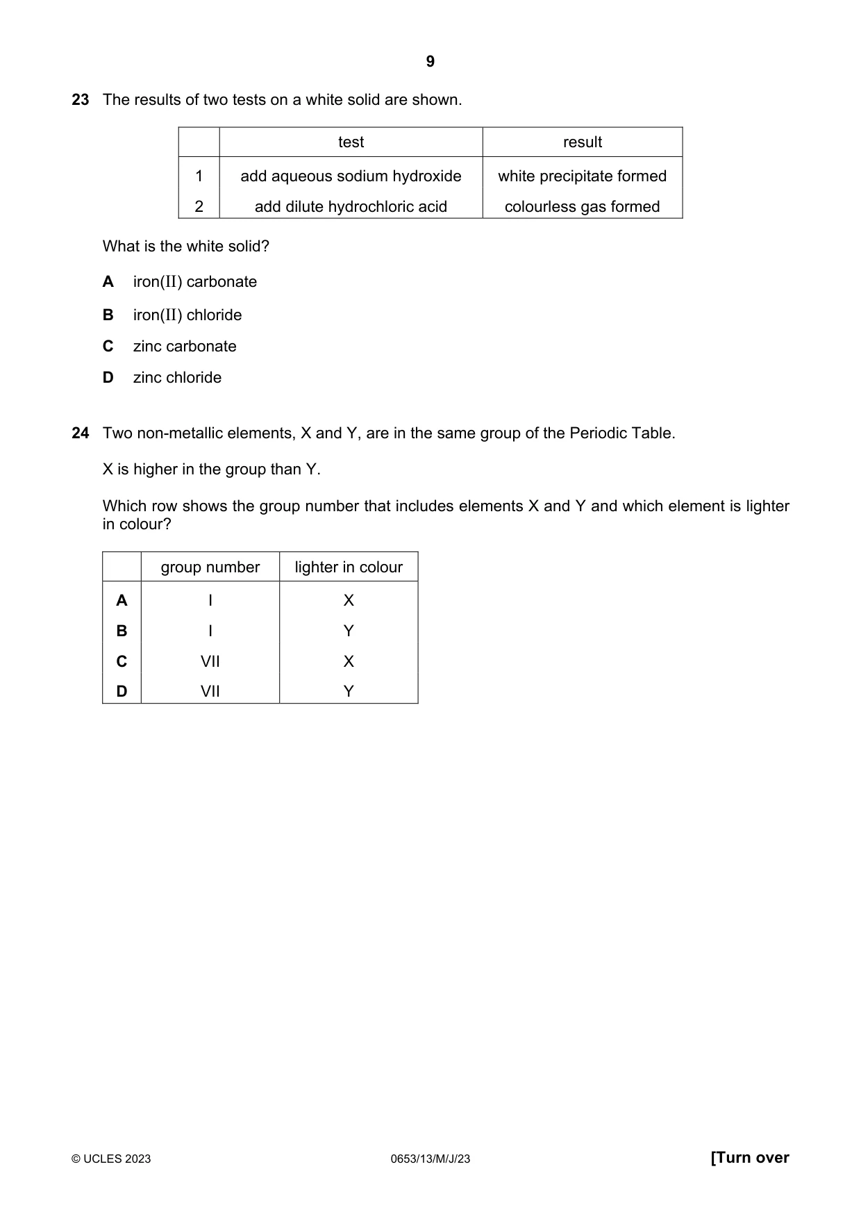 Cambridge IGCSE Science - Combined 0653 2023 May/June Paper 1 · Variant 3 question paper, page 9 of 16