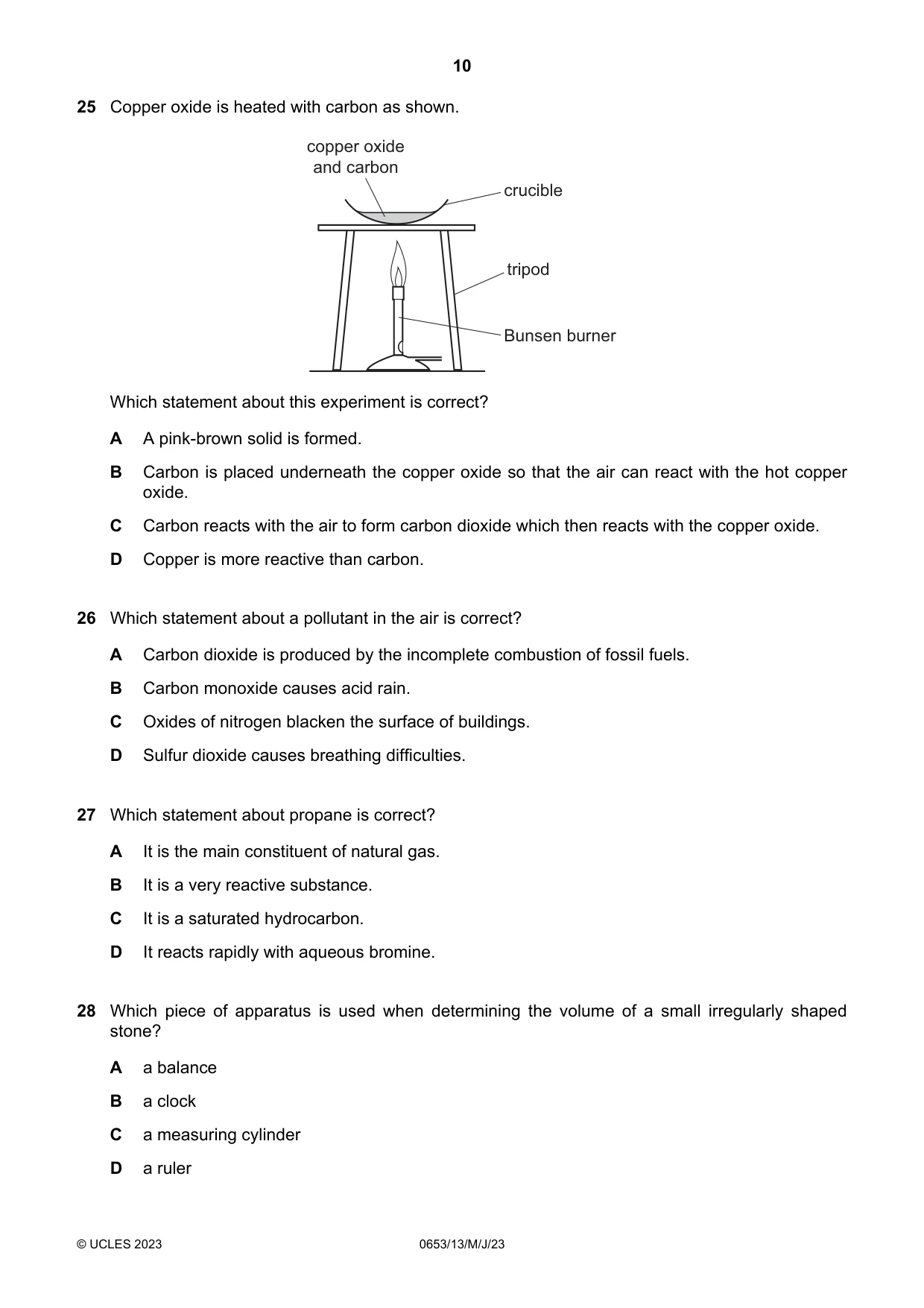 Cambridge IGCSE Science - Combined 0653 2023 May/June Paper 1 · Variant 3 question paper, page 10 of 16