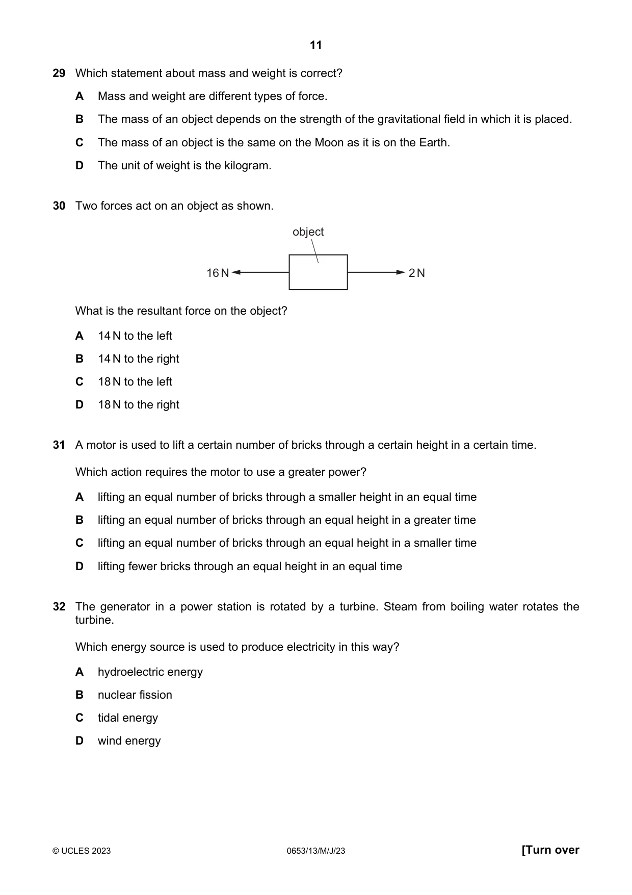 Cambridge IGCSE Science - Combined 0653 2023 May/June Paper 1 · Variant 3 question paper, page 11 of 16