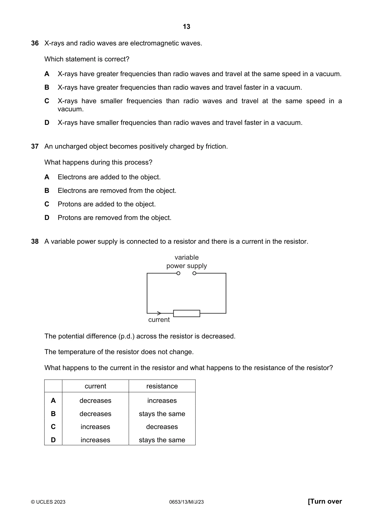 Cambridge IGCSE Science - Combined 0653 2023 May/June Paper 1 · Variant 3 question paper, page 13 of 16