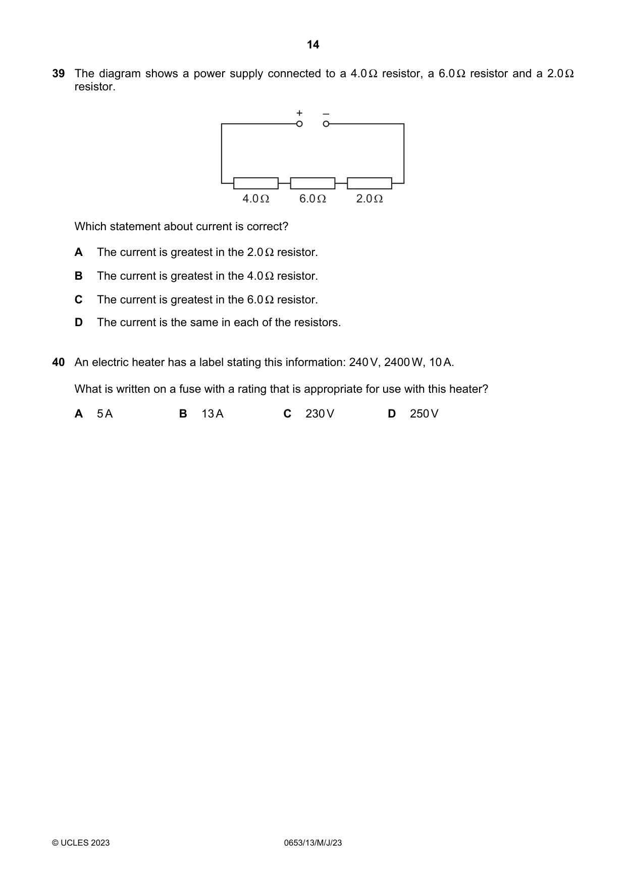 Cambridge IGCSE Science - Combined 0653 2023 May/June Paper 1 · Variant 3 question paper, page 14 of 16