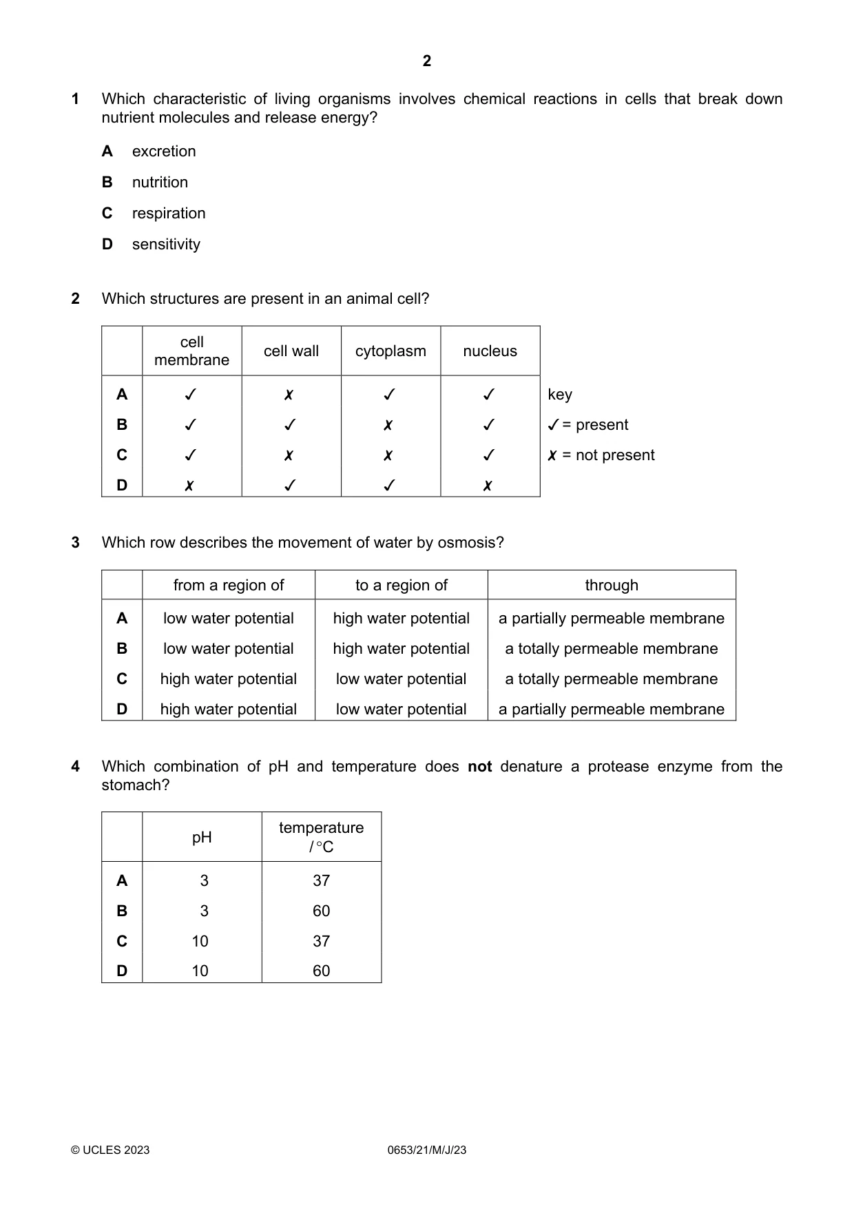 Cambridge IGCSE Science - Combined 0653 2023 May/June Paper 2 · Variant 1 question paper, page 2 of 16