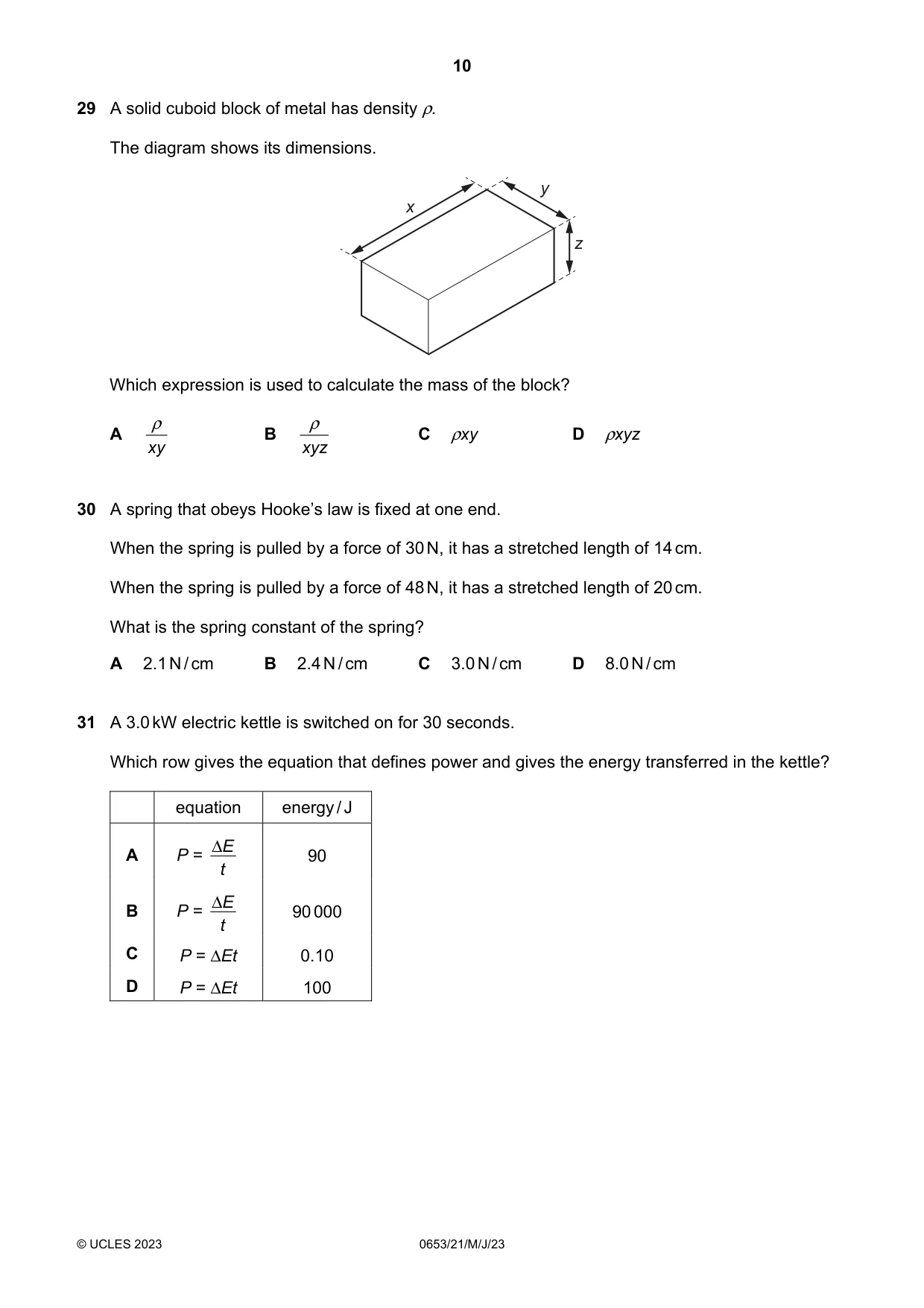 Cambridge IGCSE Science - Combined 0653 2023 May/June Paper 2 · Variant 1 question paper, page 10 of 16