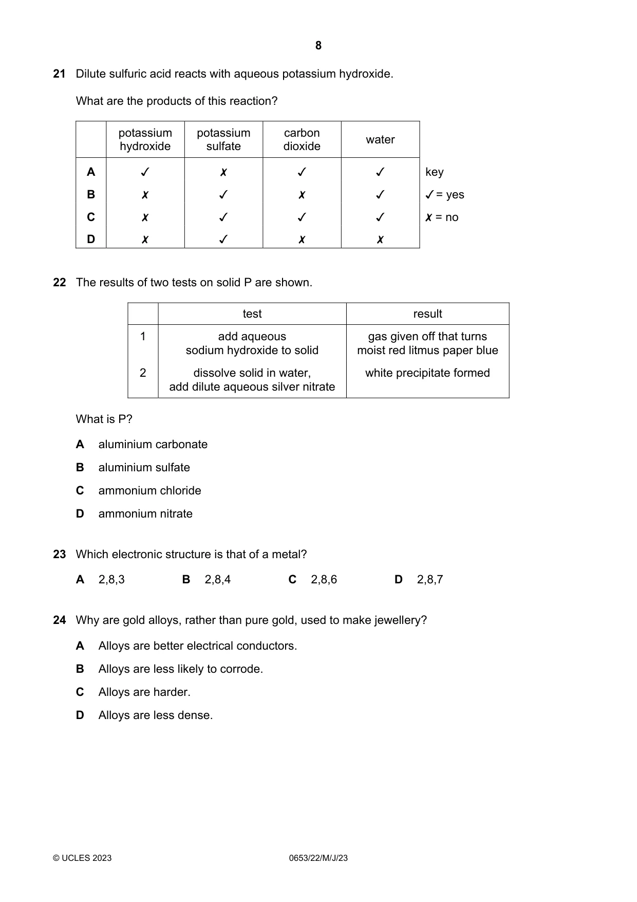 Cambridge IGCSE Science - Combined 0653 2023 May/June Paper 2 · Variant 2 question paper, page 8 of 16