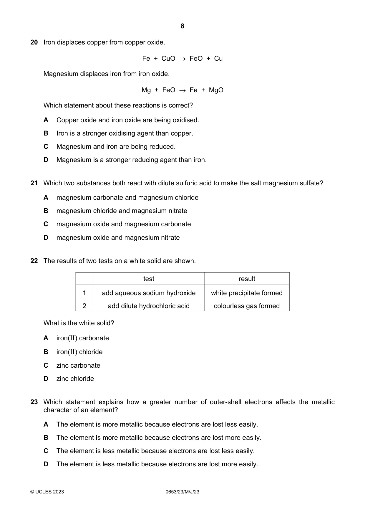 Cambridge IGCSE Science - Combined 0653 2023 May/June Paper 2 · Variant 3 question paper, page 8 of 16