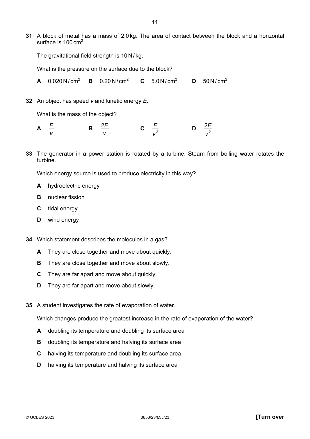 Cambridge IGCSE Science - Combined 0653 2023 May/June Paper 2 · Variant 3 question paper, page 11 of 16