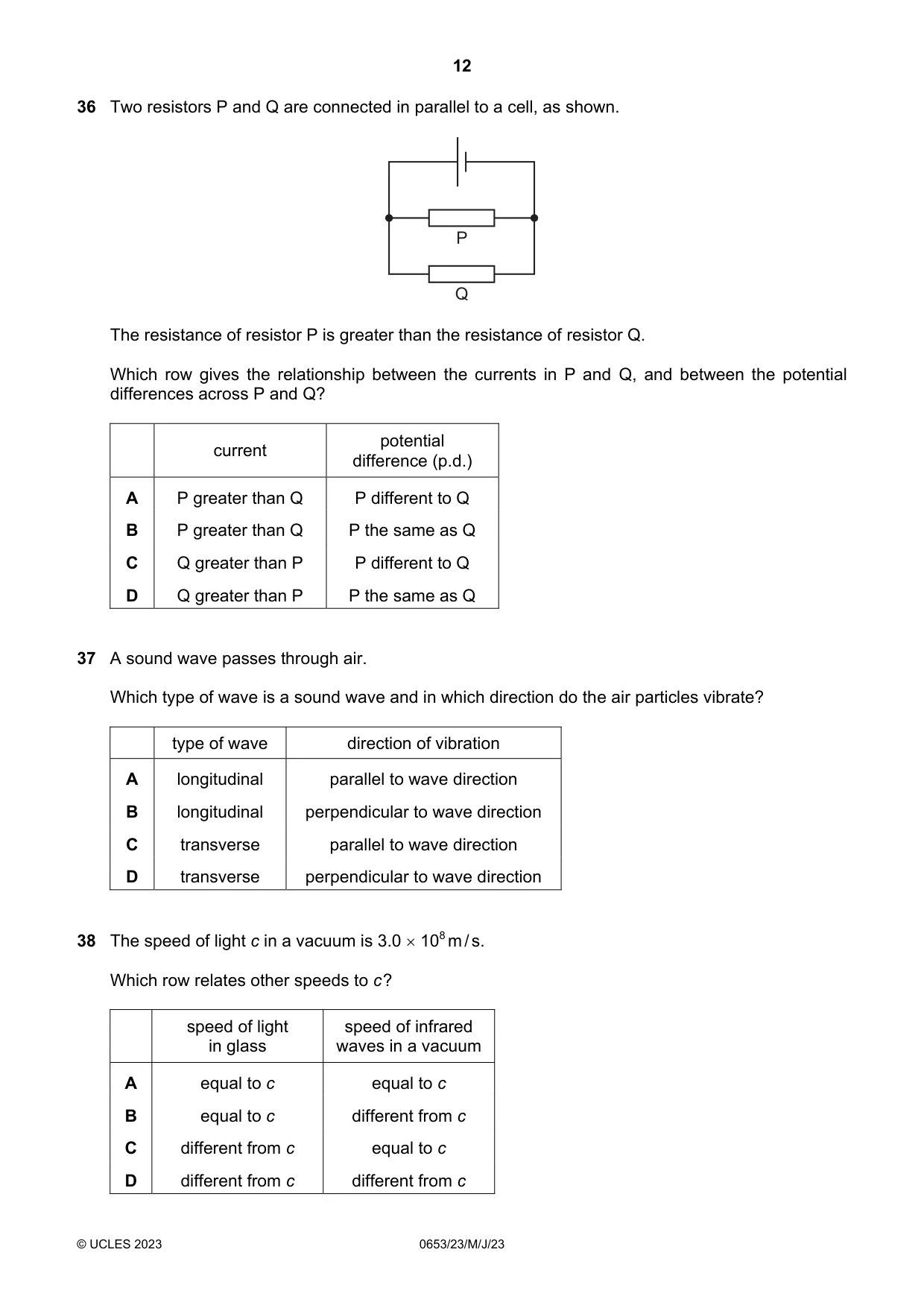 Cambridge IGCSE Science - Combined 0653 2023 May/June Paper 2 · Variant 3 question paper, page 12 of 16