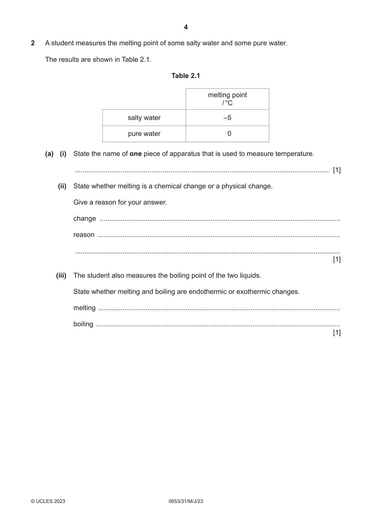 Cambridge IGCSE Science - Combined 0653 2023 May/June Paper 3 · Variant 1 question paper, page 4 of 20
