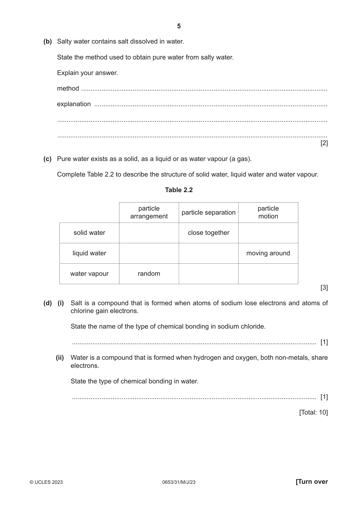 Cambridge IGCSE Science - Combined 0653 2023 May/June Paper 3 · Variant 1 question paper, page 5 of 20