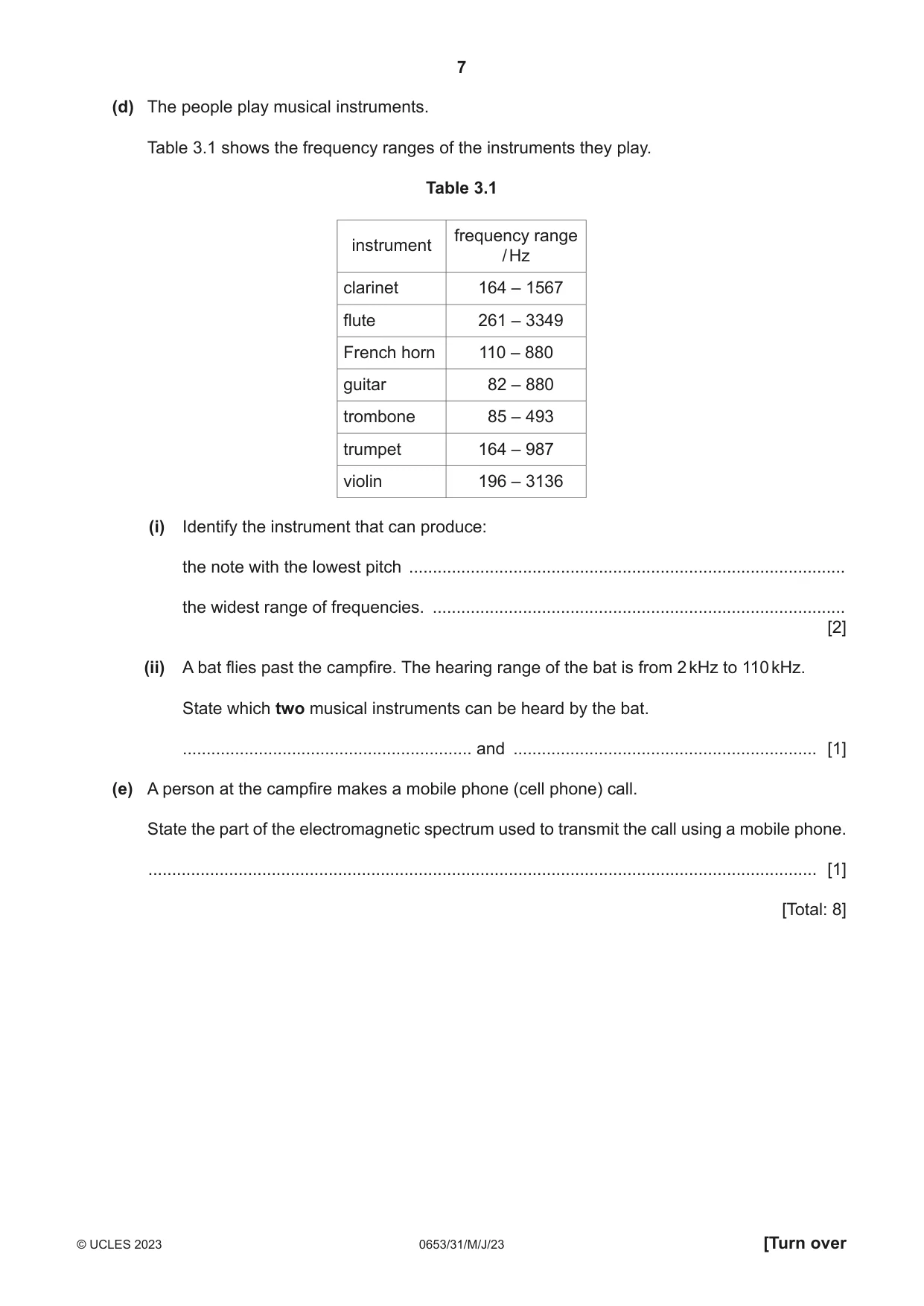 Cambridge IGCSE Science - Combined 0653 2023 May/June Paper 3 · Variant 1 question paper, page 7 of 20