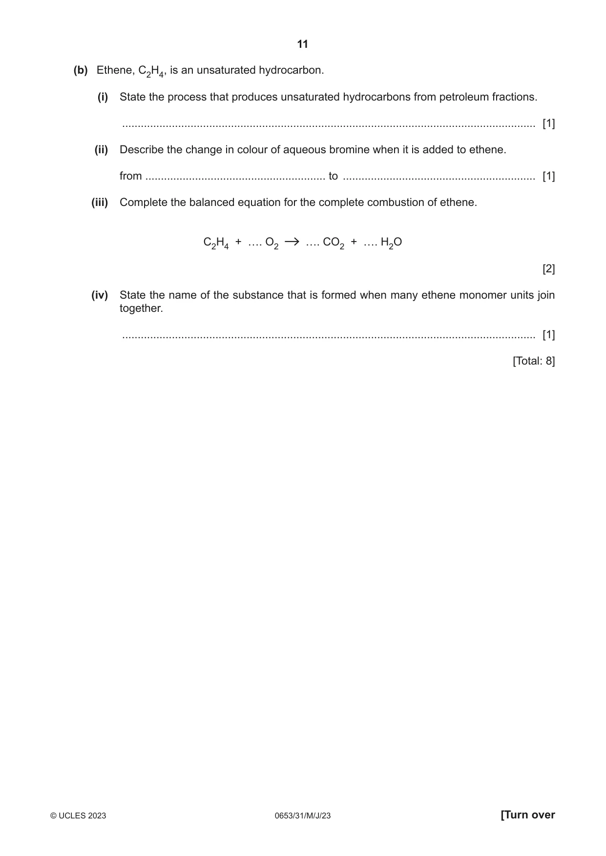 Cambridge IGCSE Science - Combined 0653 2023 May/June Paper 3 · Variant 1 question paper, page 11 of 20