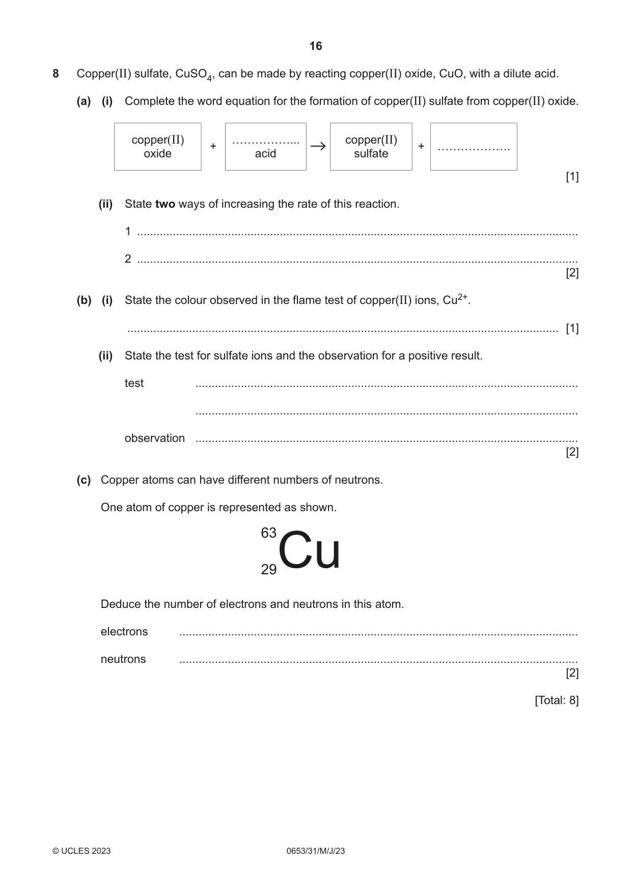Cambridge IGCSE Science - Combined 0653 2023 May/June Paper 3 · Variant 1 question paper, page 16 of 20