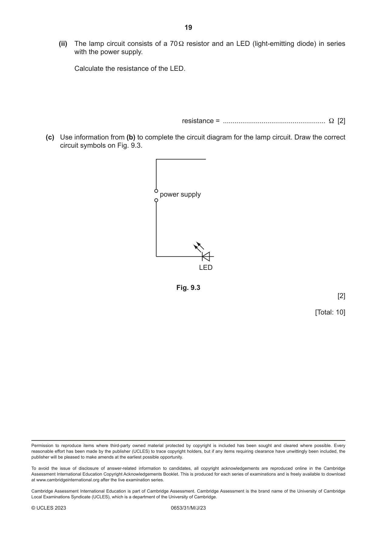 Cambridge IGCSE Science - Combined 0653 2023 May/June Paper 3 · Variant 1 question paper, page 19 of 20