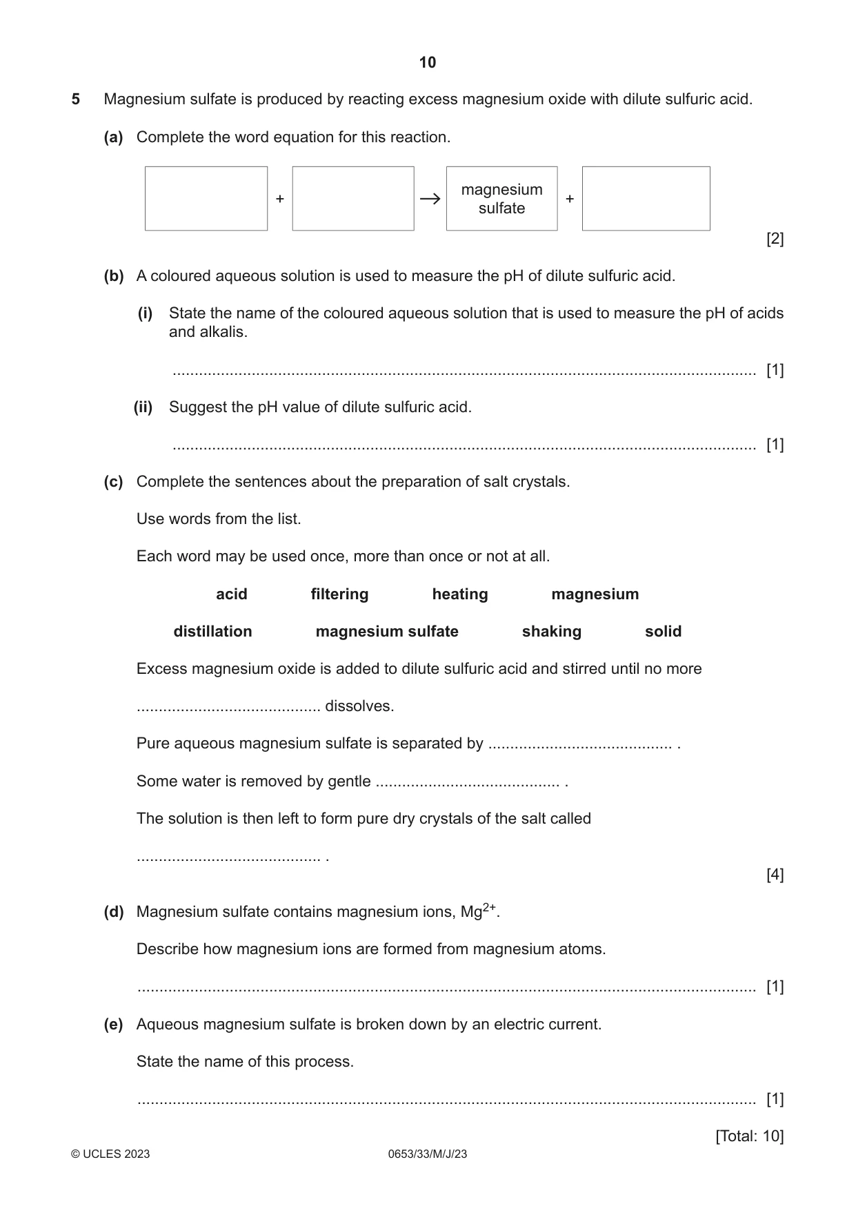 Cambridge IGCSE Science - Combined 0653 2023 May/June Paper 3 · Variant 3 question paper, page 10 of 20