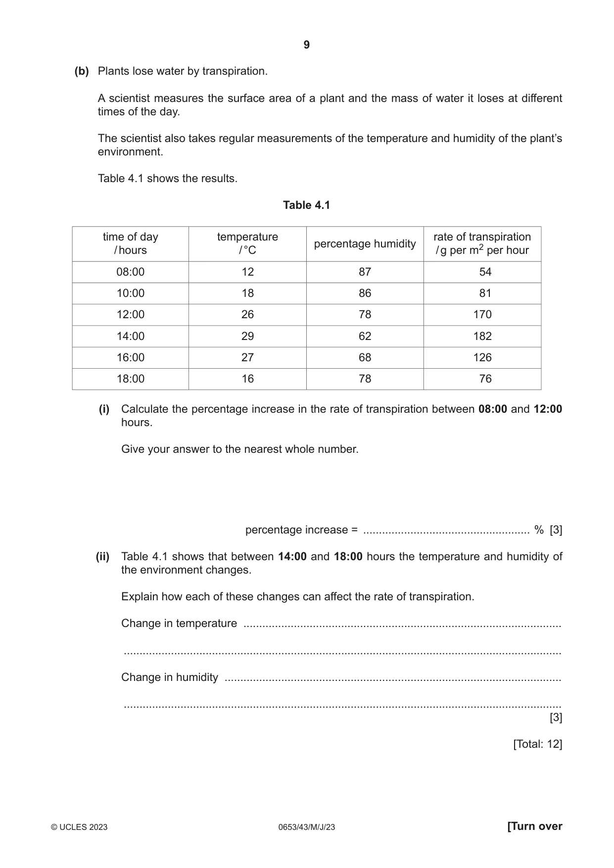 Cambridge IGCSE Science - Combined 0653 2023 May/June Paper 4 · Variant 3 question paper, page 9 of 20