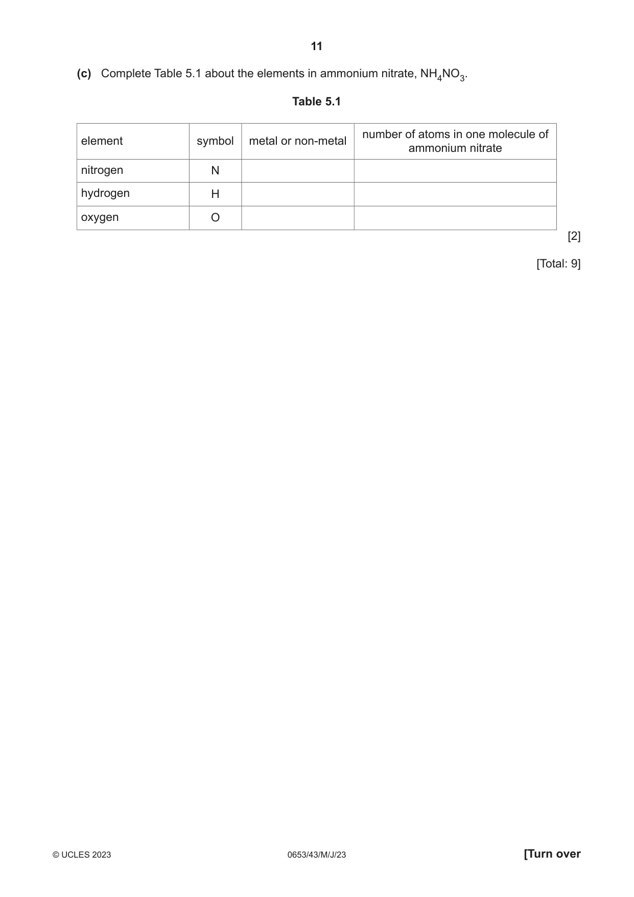 Cambridge IGCSE Science - Combined 0653 2023 May/June Paper 4 · Variant 3 question paper, page 11 of 20