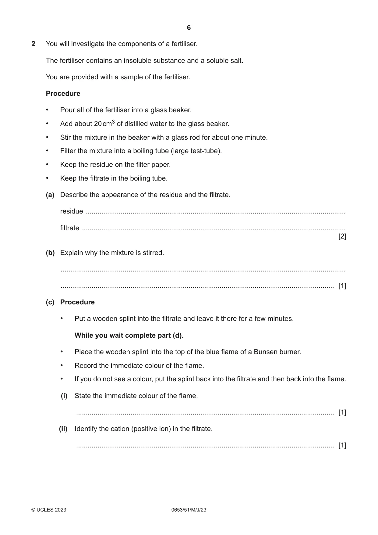 Cambridge IGCSE Science - Combined 0653 2023 May/June Paper 5 · Variant 1 question paper, page 6 of 16