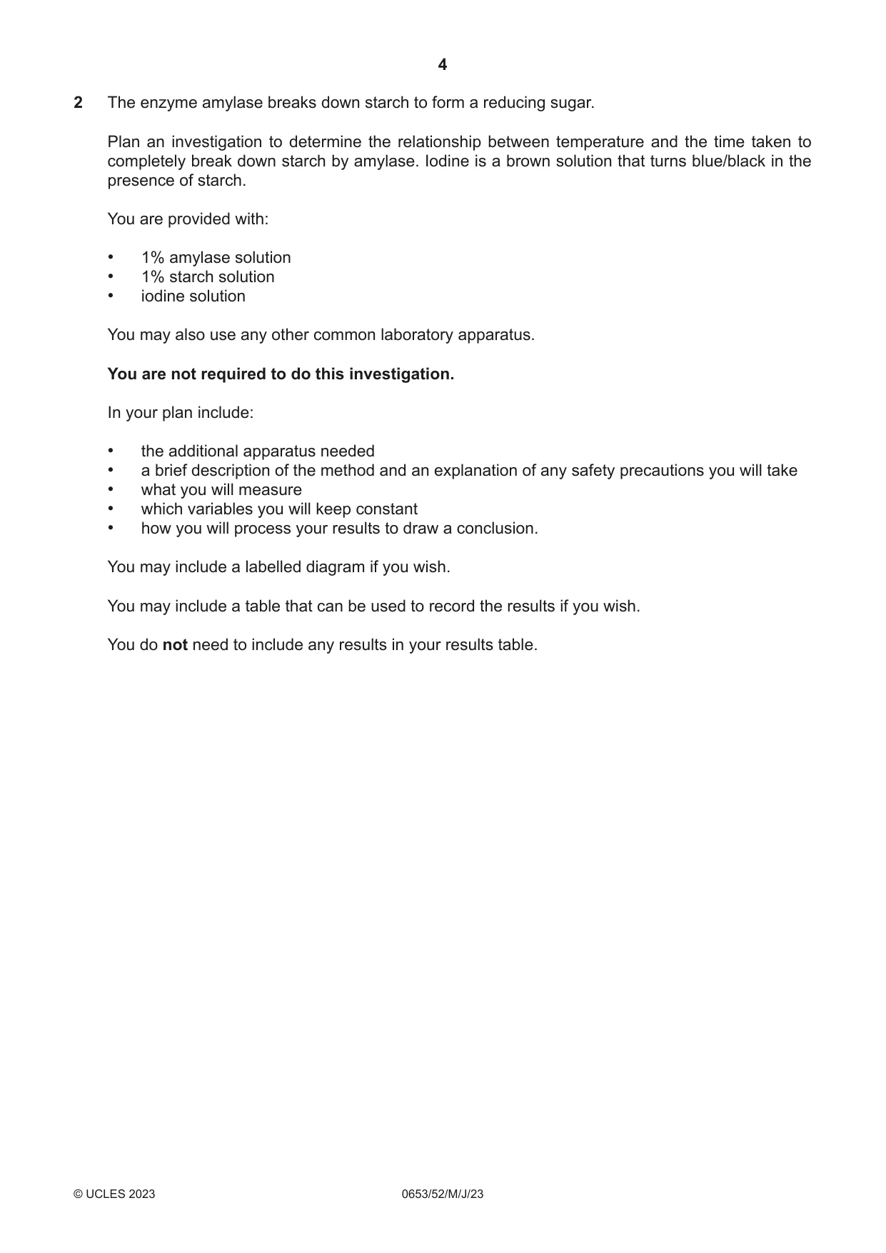 Cambridge IGCSE Science - Combined 0653 2023 May/June Paper 5 · Variant 2 question paper, page 4 of 12