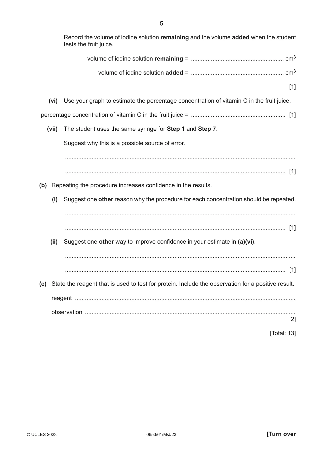 Cambridge IGCSE Science - Combined 0653 2023 May/June Paper 6 · Variant 1 question paper, page 5 of 16