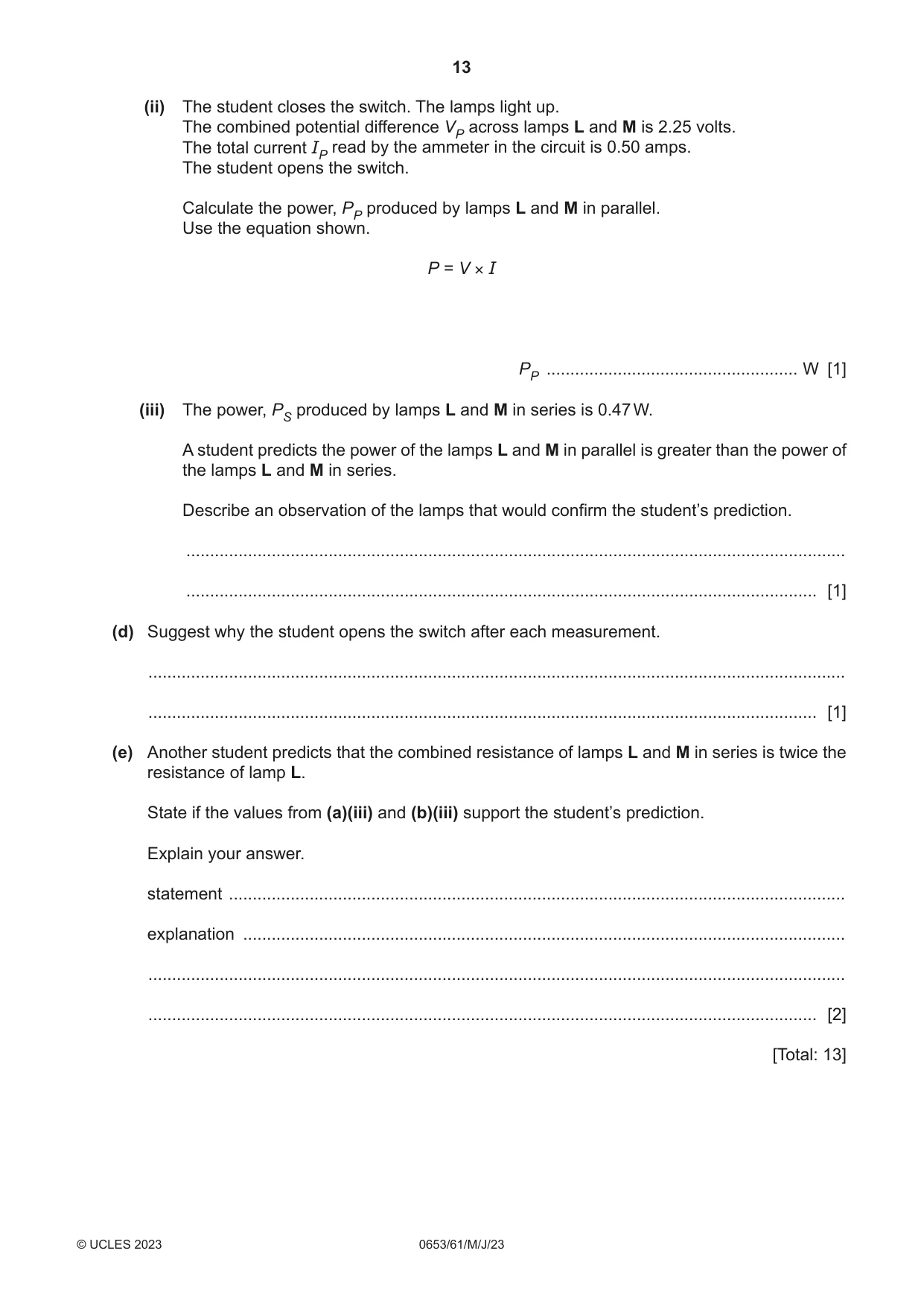 Cambridge IGCSE Science - Combined 0653 2023 May/June Paper 6 · Variant 1 question paper, page 13 of 16