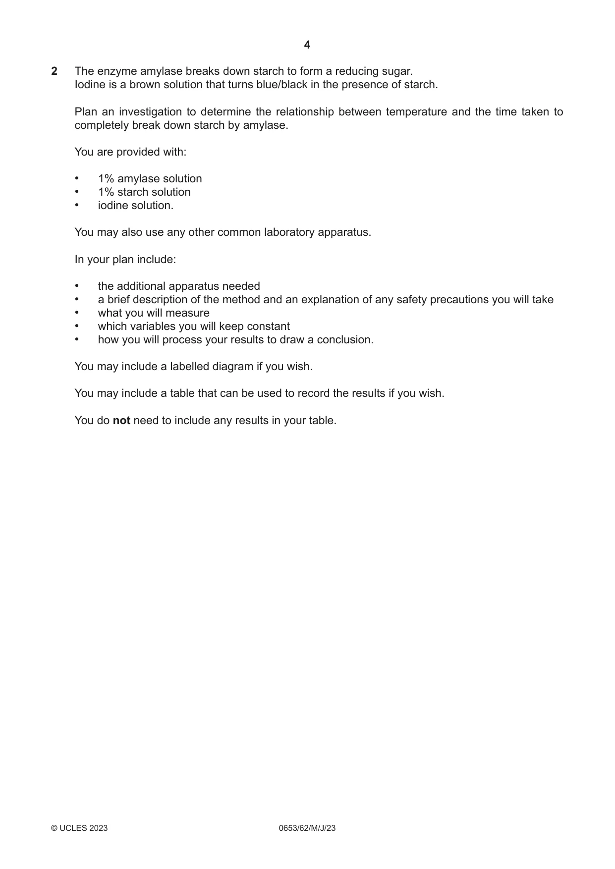 Cambridge IGCSE Science - Combined 0653 2023 May/June Paper 6 · Variant 2 question paper, page 4 of 12