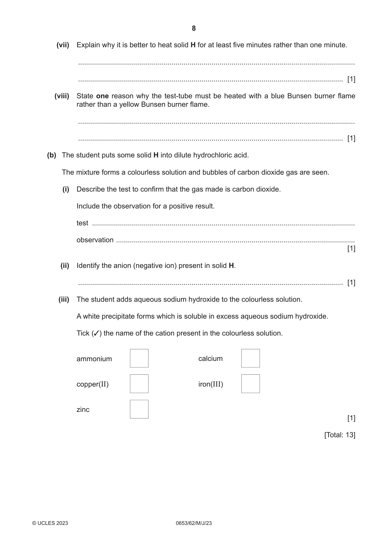 Cambridge IGCSE Science - Combined 0653 2023 May/June Paper 6 · Variant 2 question paper, page 8 of 12