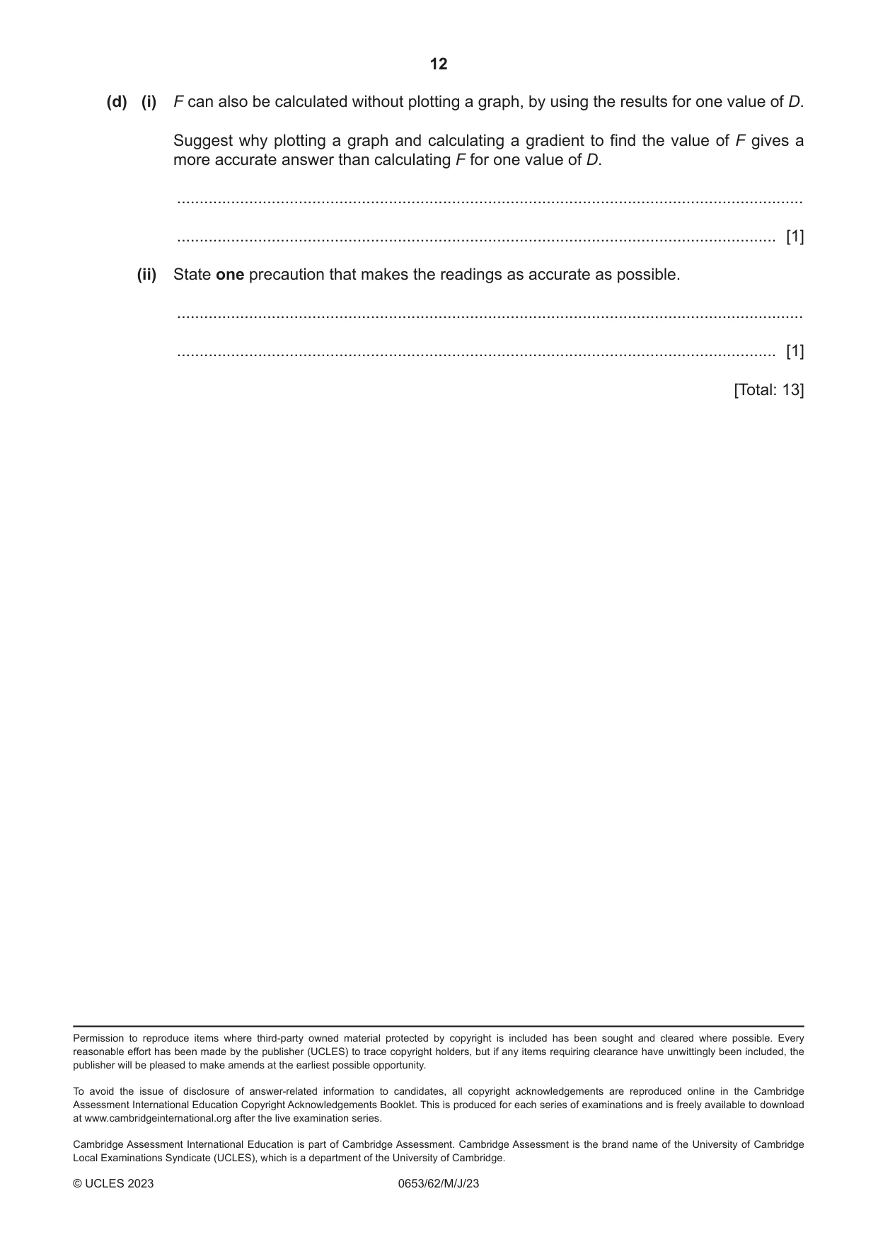 Cambridge IGCSE Science - Combined 0653 2023 May/June Paper 6 · Variant 2 question paper, page 12 of 12