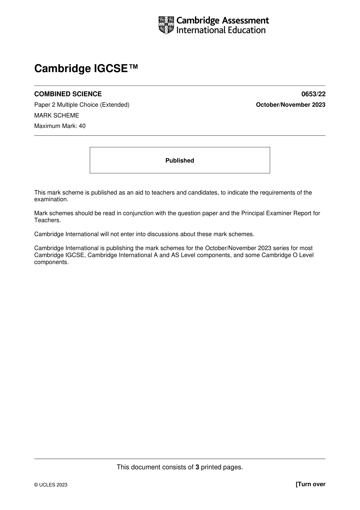 Mark scheme, page 1 of 3