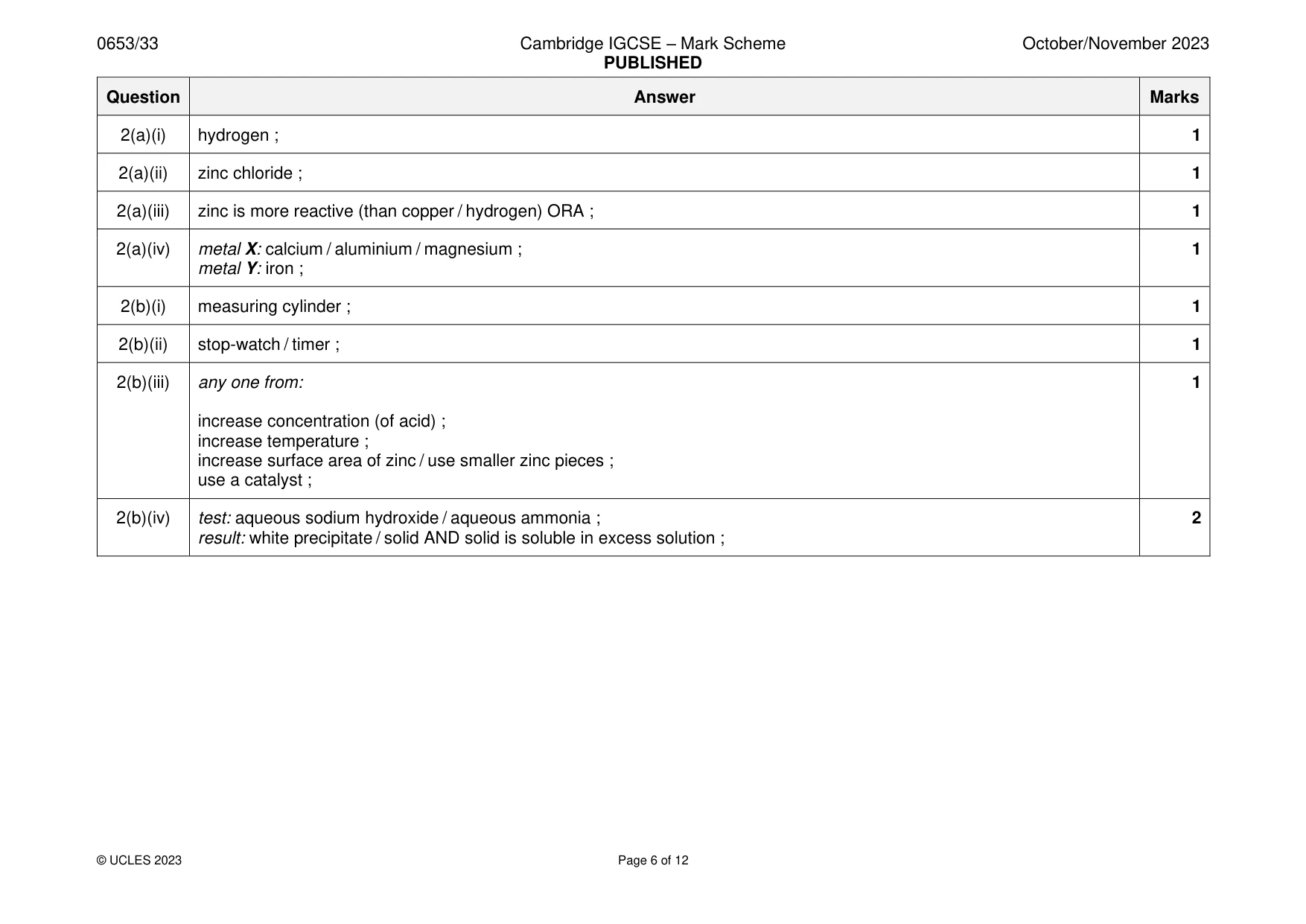 Mark scheme, page 6 of 12