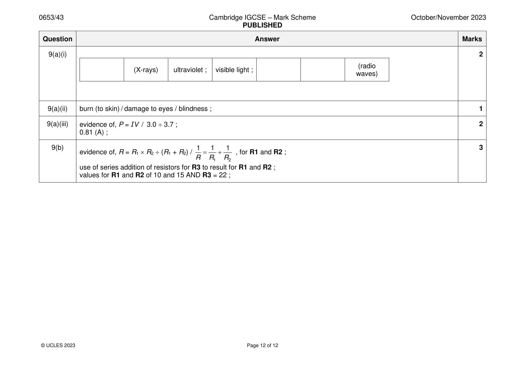 Mark scheme, page 12 of 12