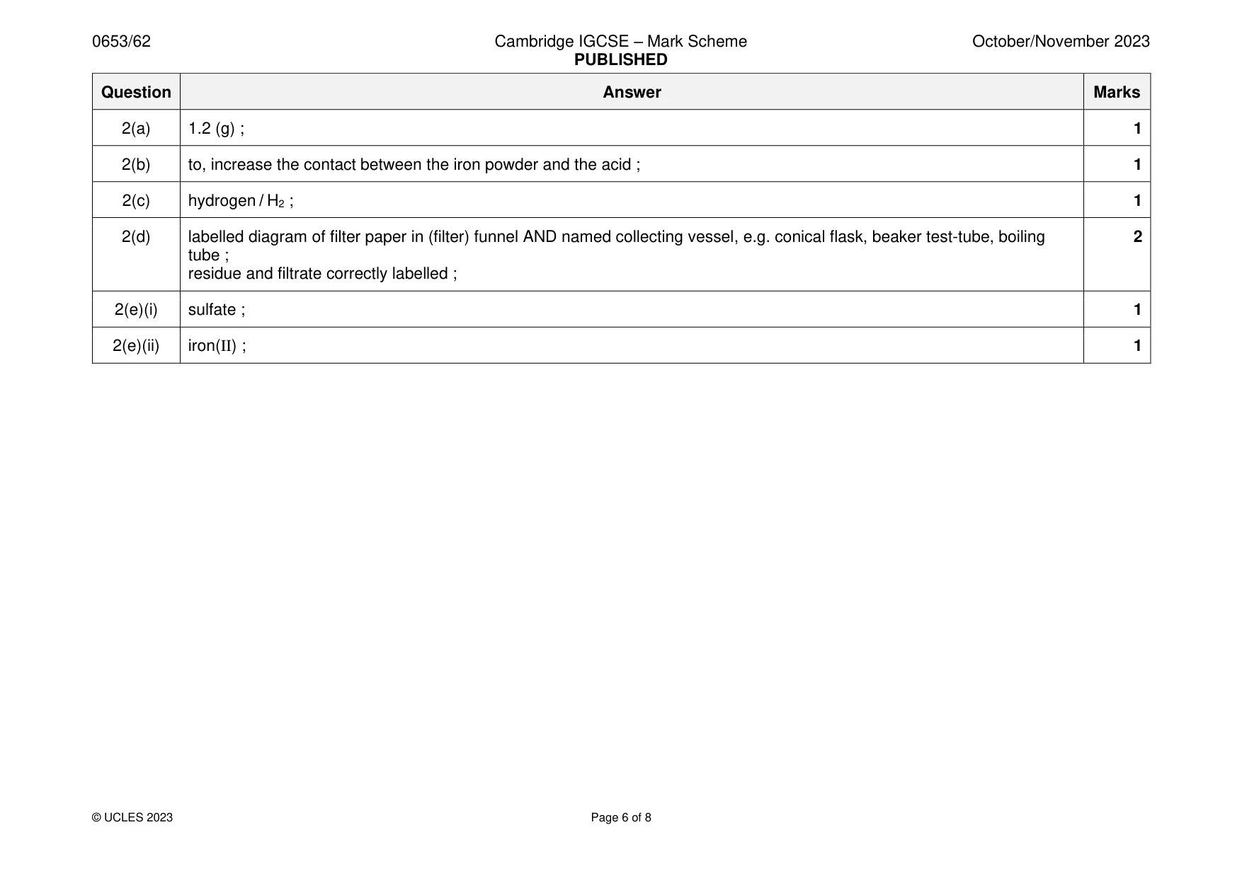 Mark scheme, page 6 of 8