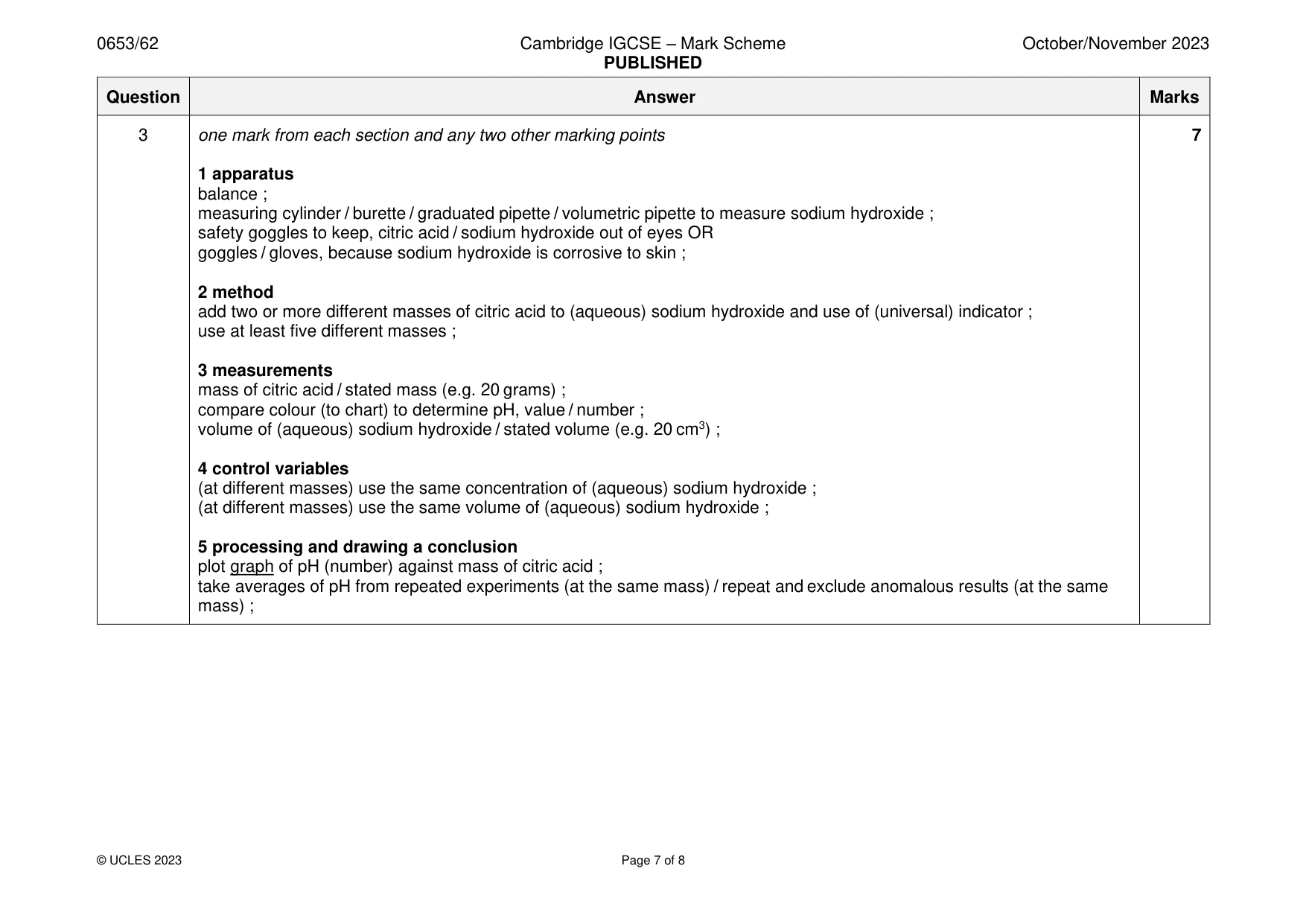 Mark scheme, page 7 of 8