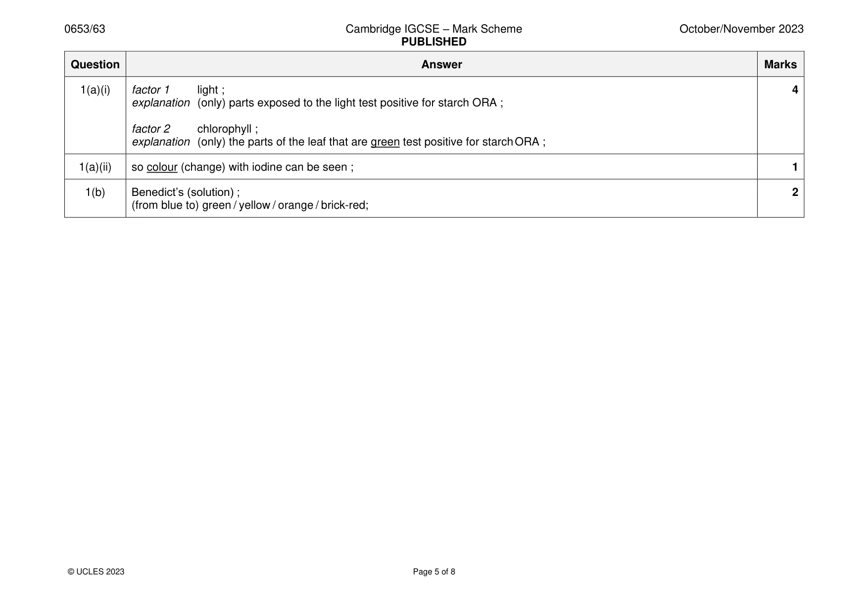 Mark scheme, page 5 of 8