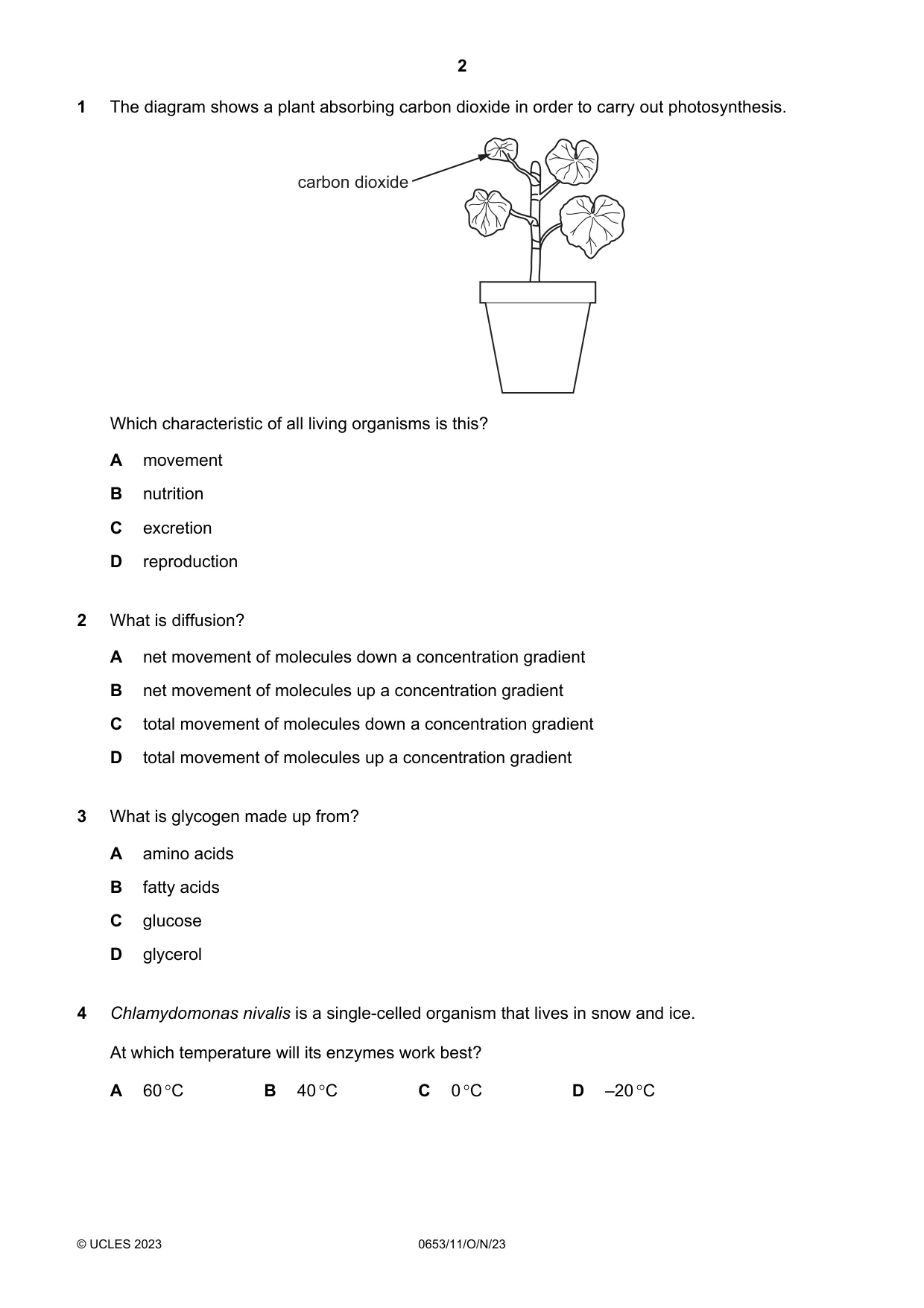 Cambridge IGCSE Science - Combined 0653 2023 Oct/Nov Paper 1 · Variant 1 question paper, page 2 of 16