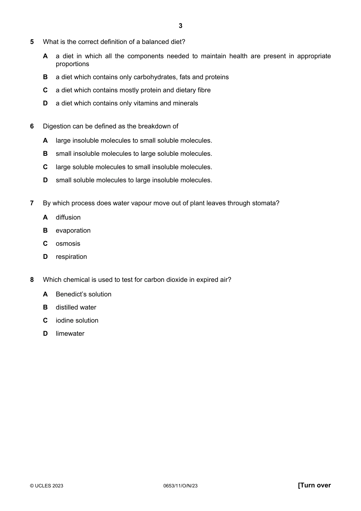 Cambridge IGCSE Science - Combined 0653 2023 Oct/Nov Paper 1 · Variant 1 question paper, page 3 of 16
