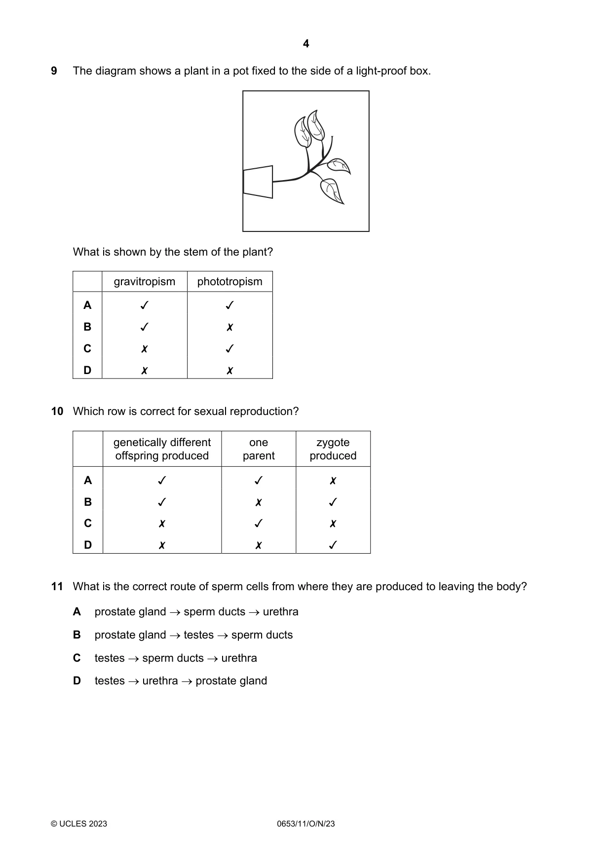 Cambridge IGCSE Science - Combined 0653 2023 Oct/Nov Paper 1 · Variant 1 question paper, page 4 of 16