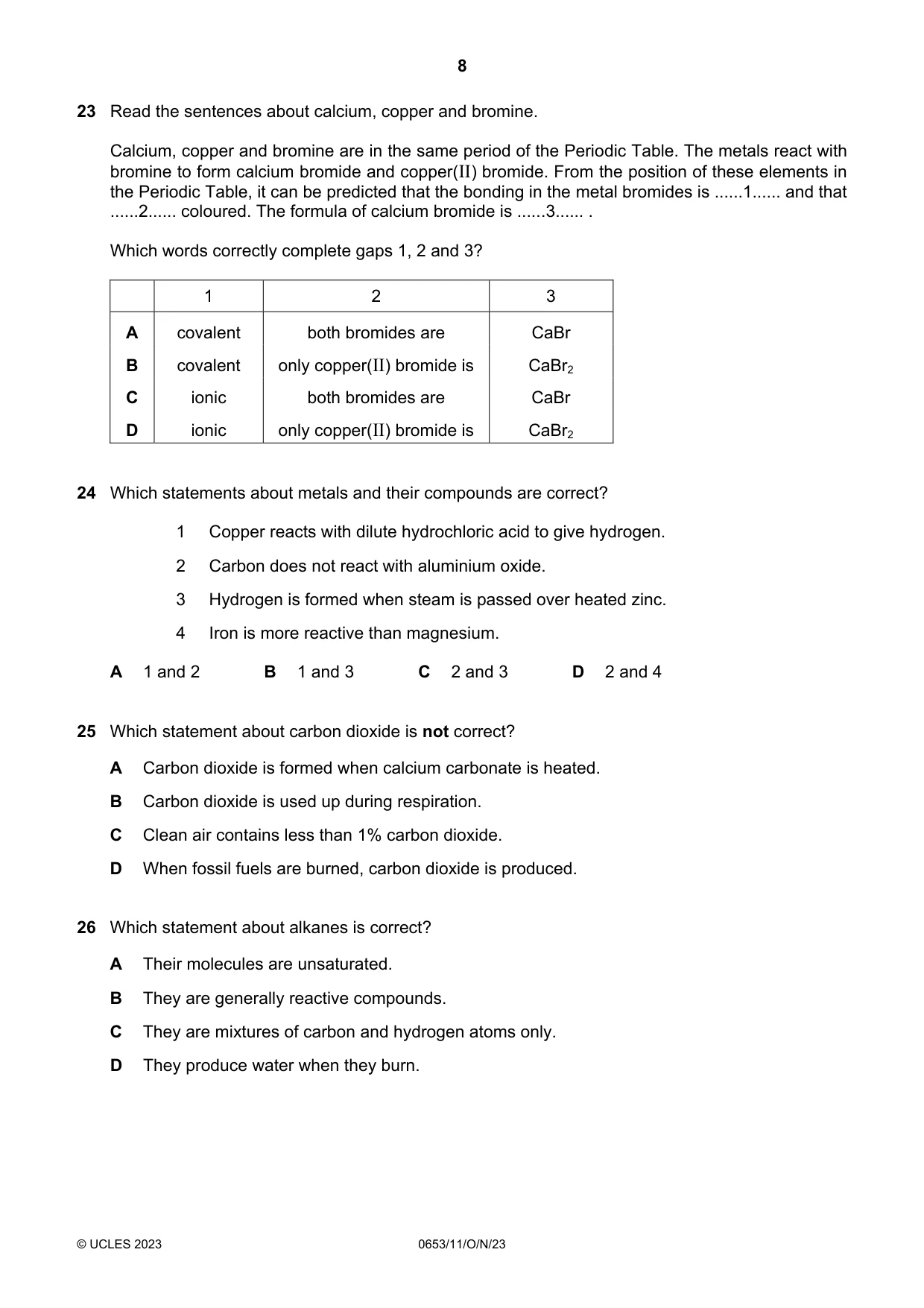 Cambridge IGCSE Science - Combined 0653 2023 Oct/Nov Paper 1 · Variant 1 question paper, page 8 of 16