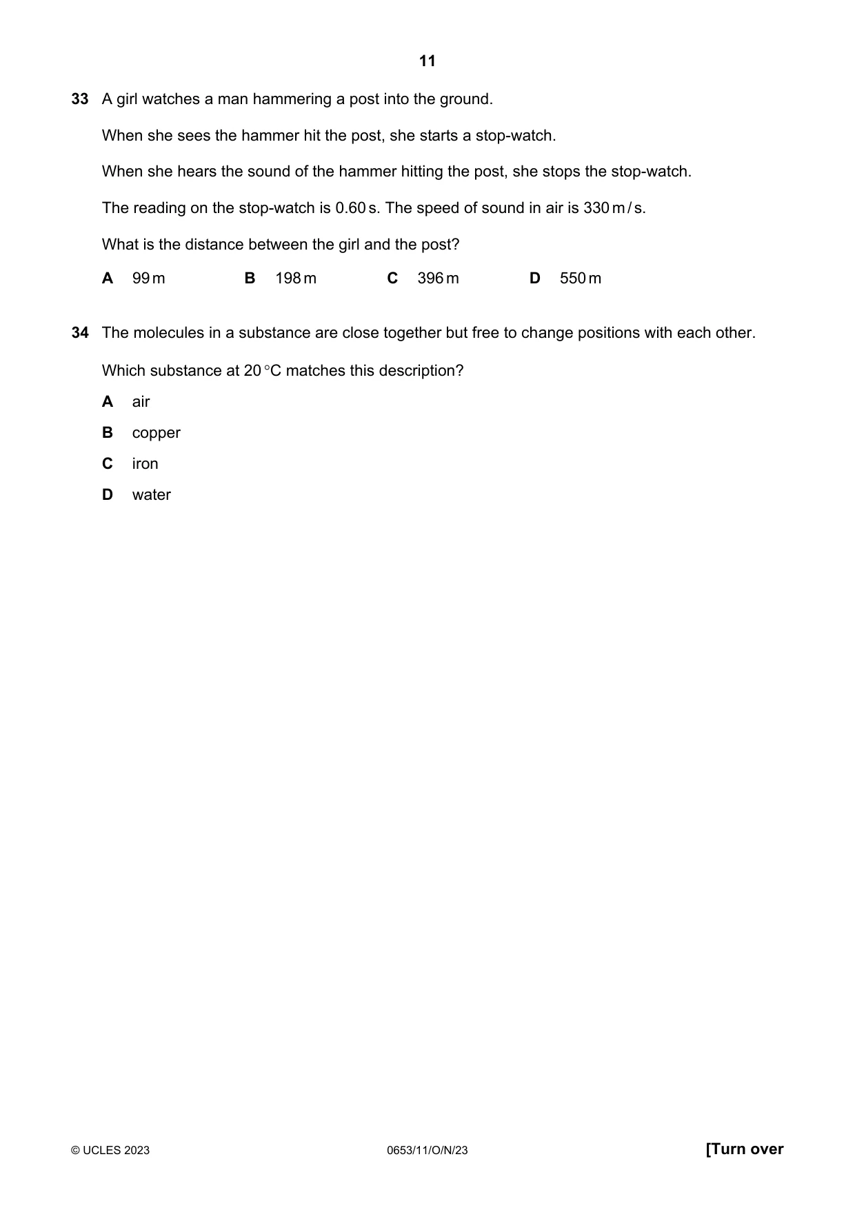 Cambridge IGCSE Science - Combined 0653 2023 Oct/Nov Paper 1 · Variant 1 question paper, page 11 of 16
