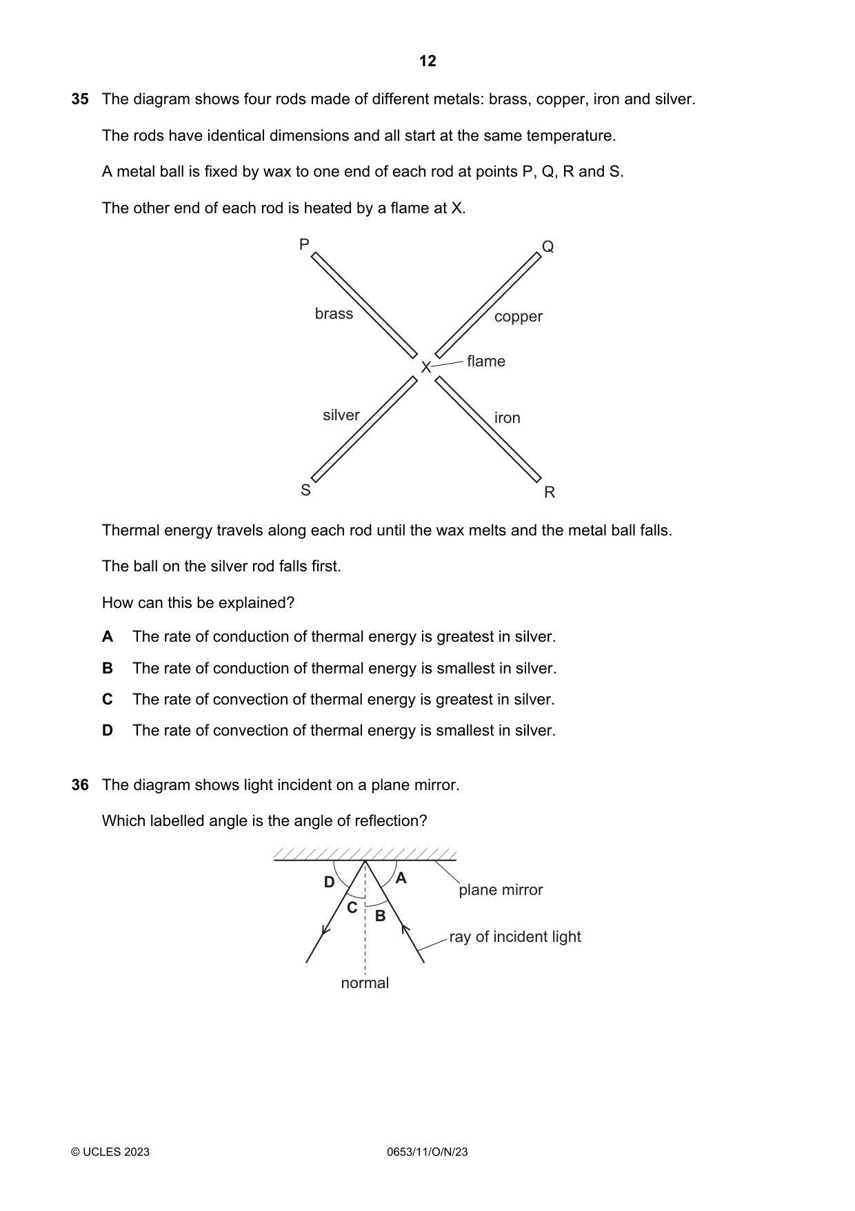 Cambridge IGCSE Science - Combined 0653 2023 Oct/Nov Paper 1 · Variant 1 question paper, page 12 of 16