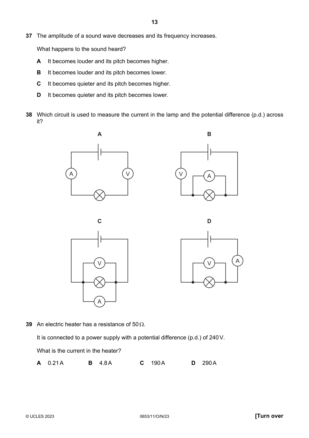 Cambridge IGCSE Science - Combined 0653 2023 Oct/Nov Paper 1 · Variant 1 question paper, page 13 of 16