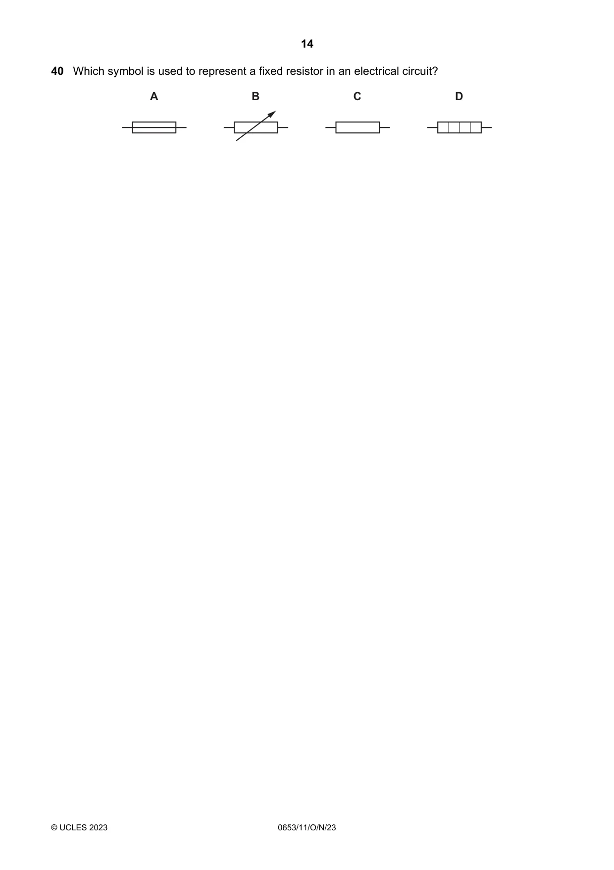 Cambridge IGCSE Science - Combined 0653 2023 Oct/Nov Paper 1 · Variant 1 question paper, page 14 of 16