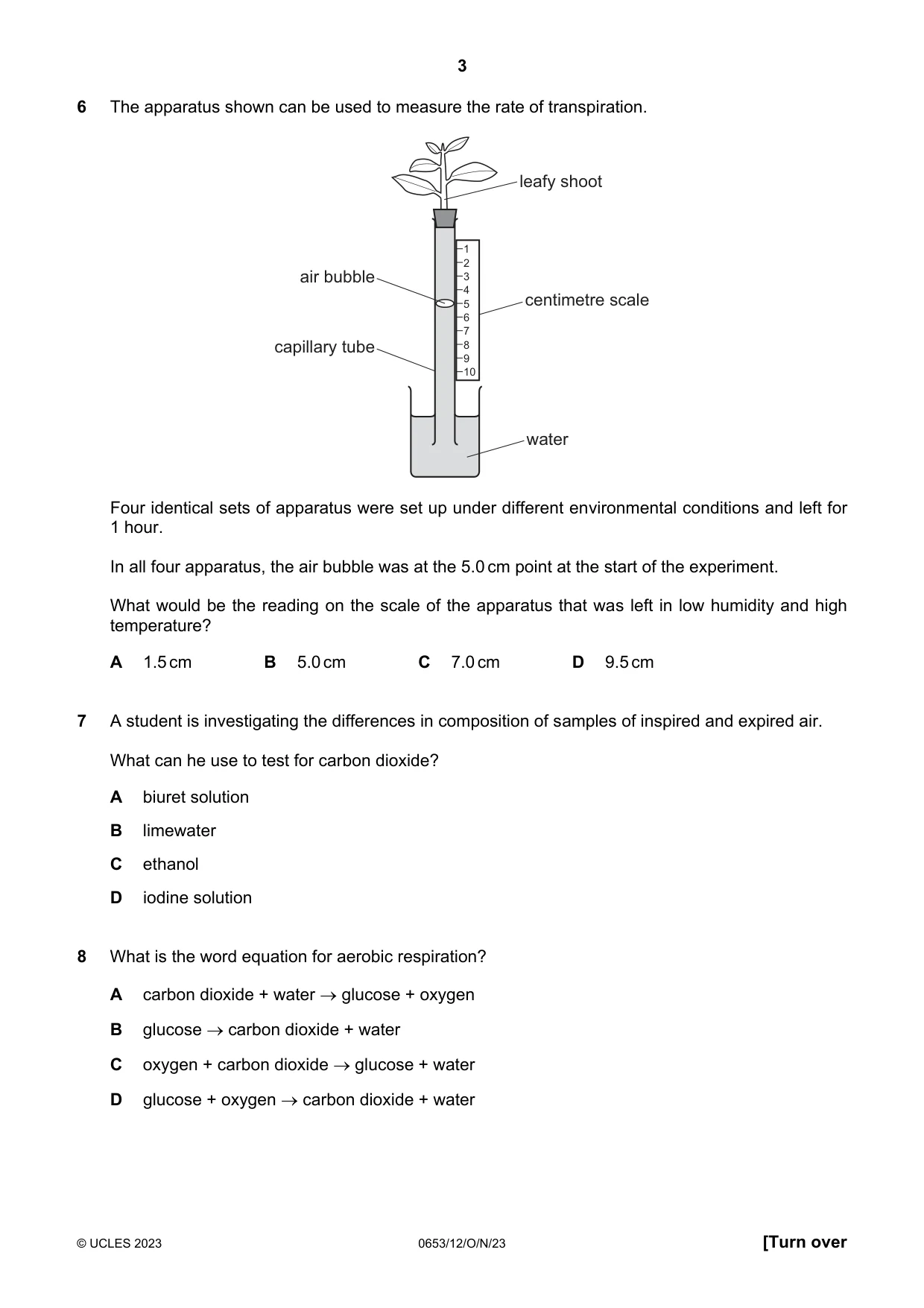 Cambridge IGCSE Science - Combined 0653 2023 Oct/Nov Paper 1 · Variant 2 question paper, page 3 of 12