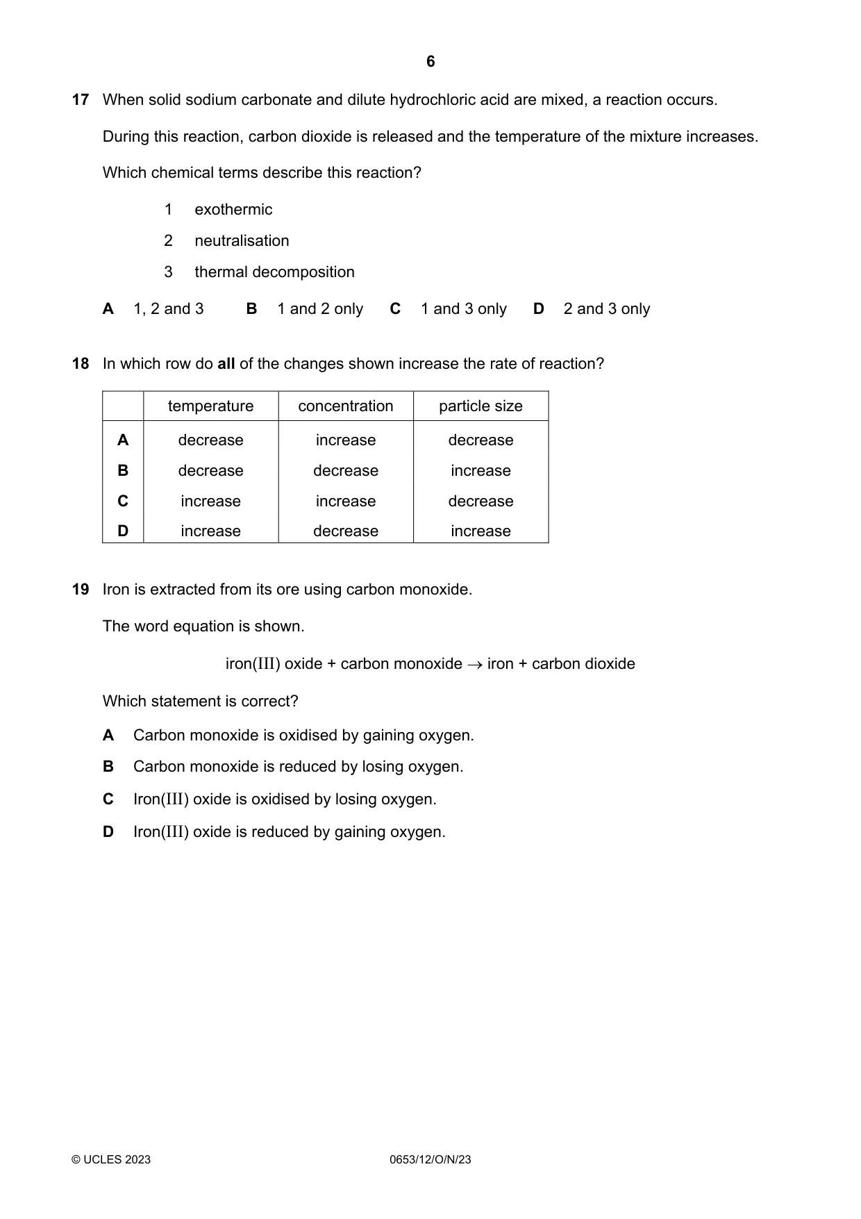 Cambridge IGCSE Science - Combined 0653 2023 Oct/Nov Paper 1 · Variant 2 question paper, page 6 of 12