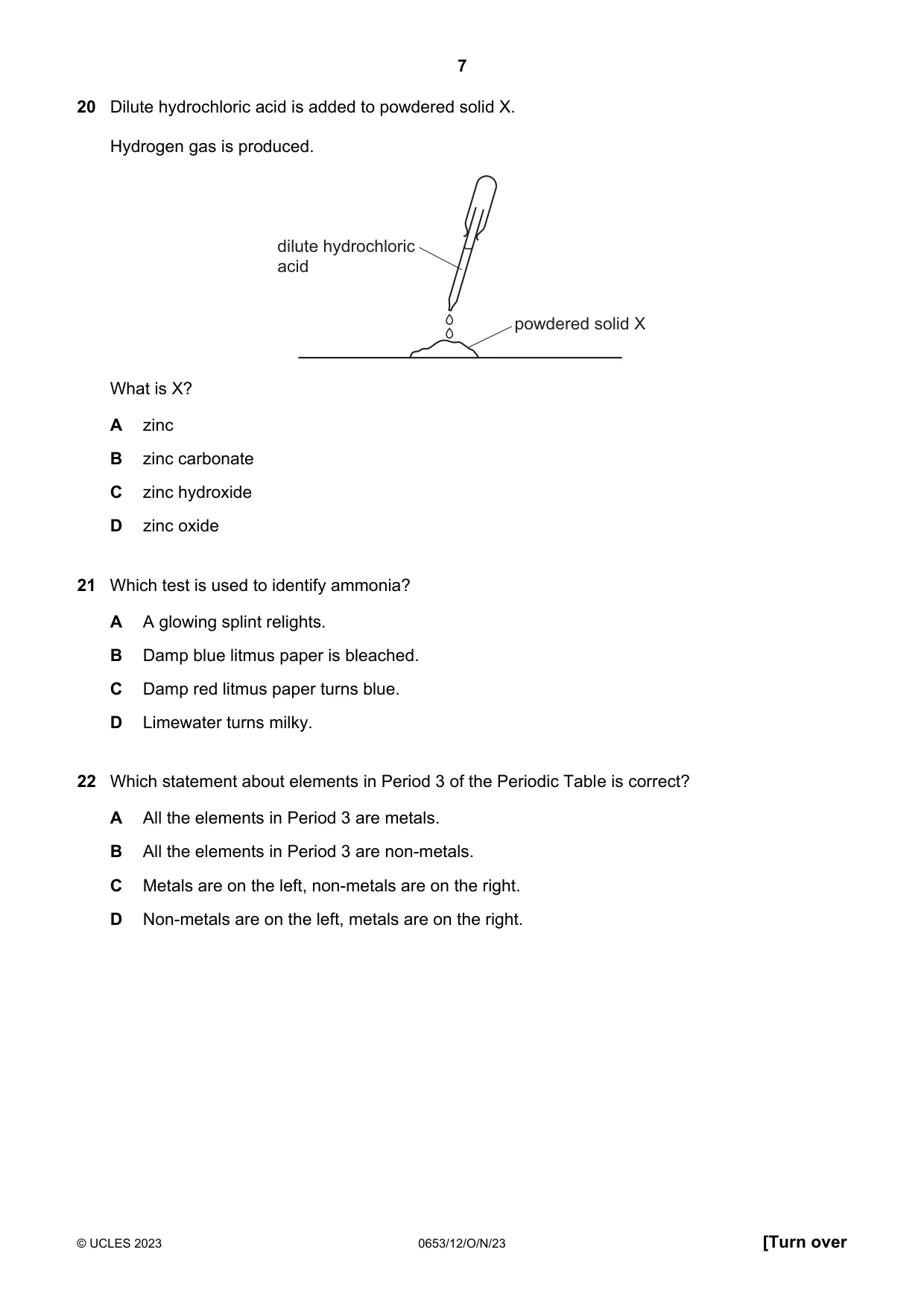 Cambridge IGCSE Science - Combined 0653 2023 Oct/Nov Paper 1 · Variant 2 question paper, page 7 of 12
