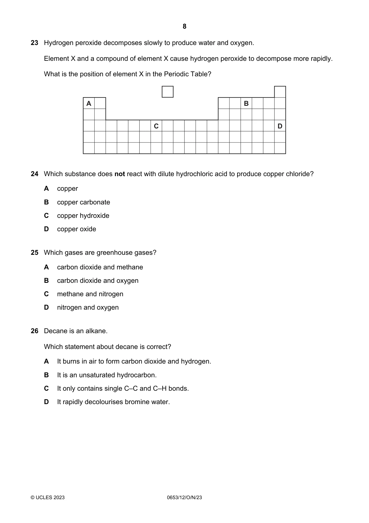 Cambridge IGCSE Science - Combined 0653 2023 Oct/Nov Paper 1 · Variant 2 question paper, page 8 of 12