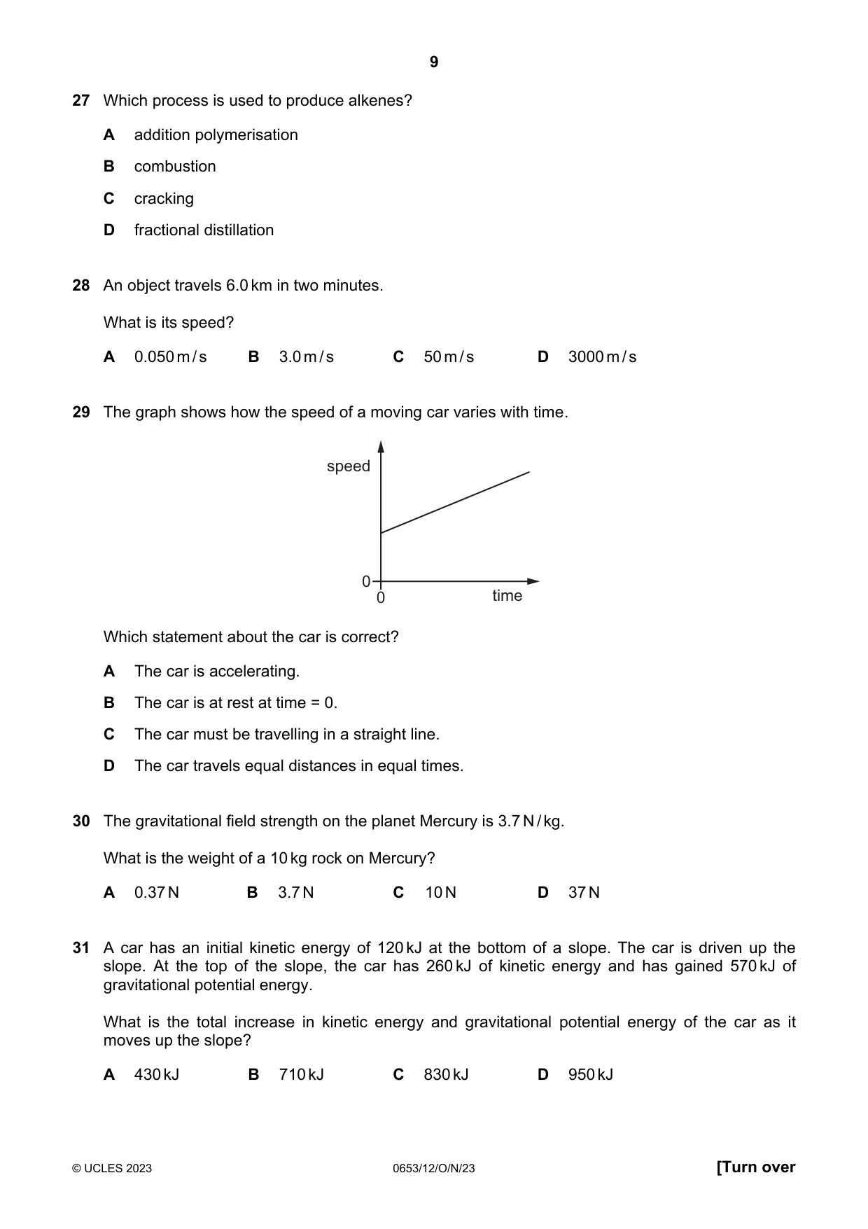 Cambridge IGCSE Science - Combined 0653 2023 Oct/Nov Paper 1 · Variant 2 question paper, page 9 of 12